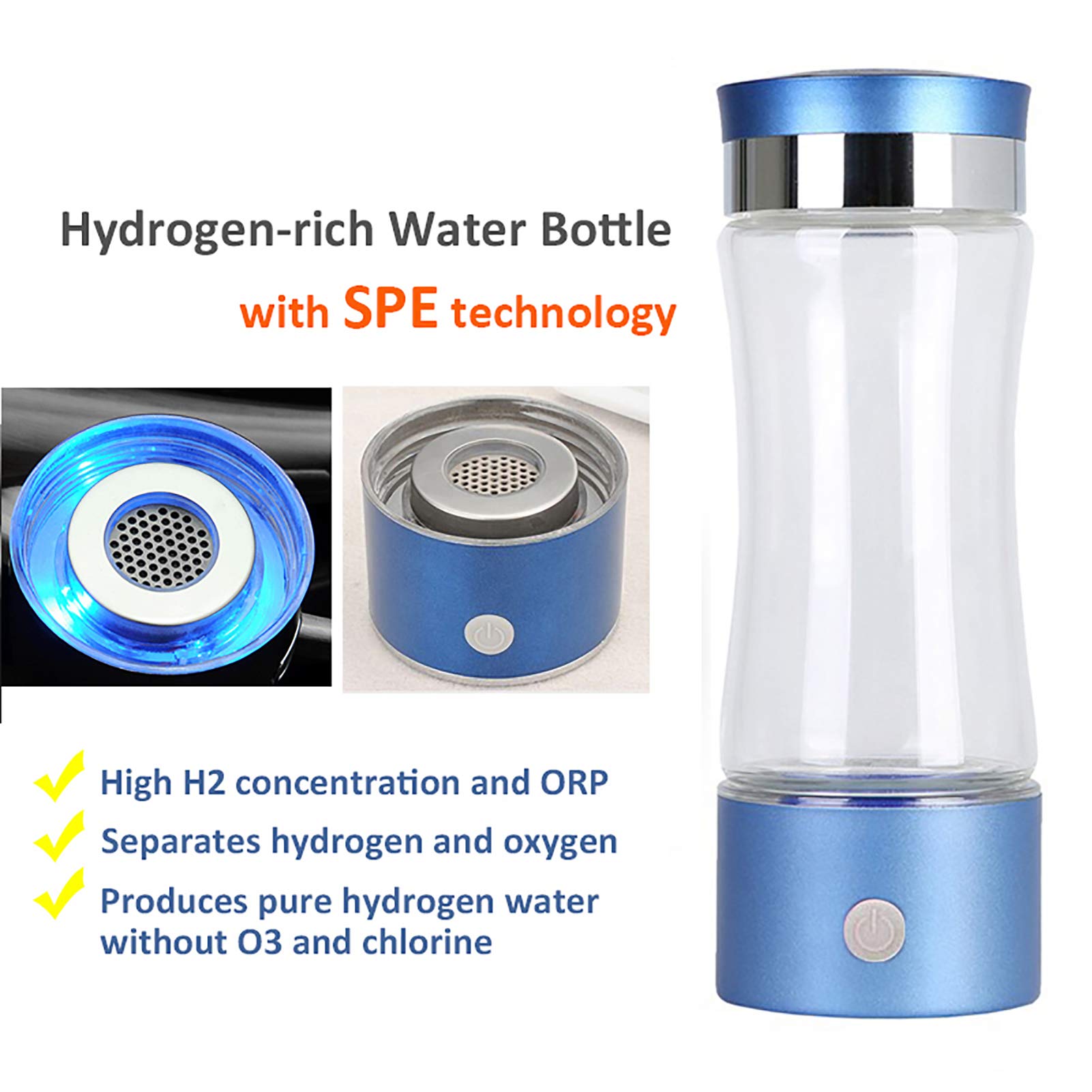 Gaone Hydrogen Water Bottle Generator - Portable USB Rechargeable Water Ionizer with SPE/PEM Technology (600-1600 PPB, ORP -380mV) for Health & Wellness - Perfect for Gym, Travel and Home Use
