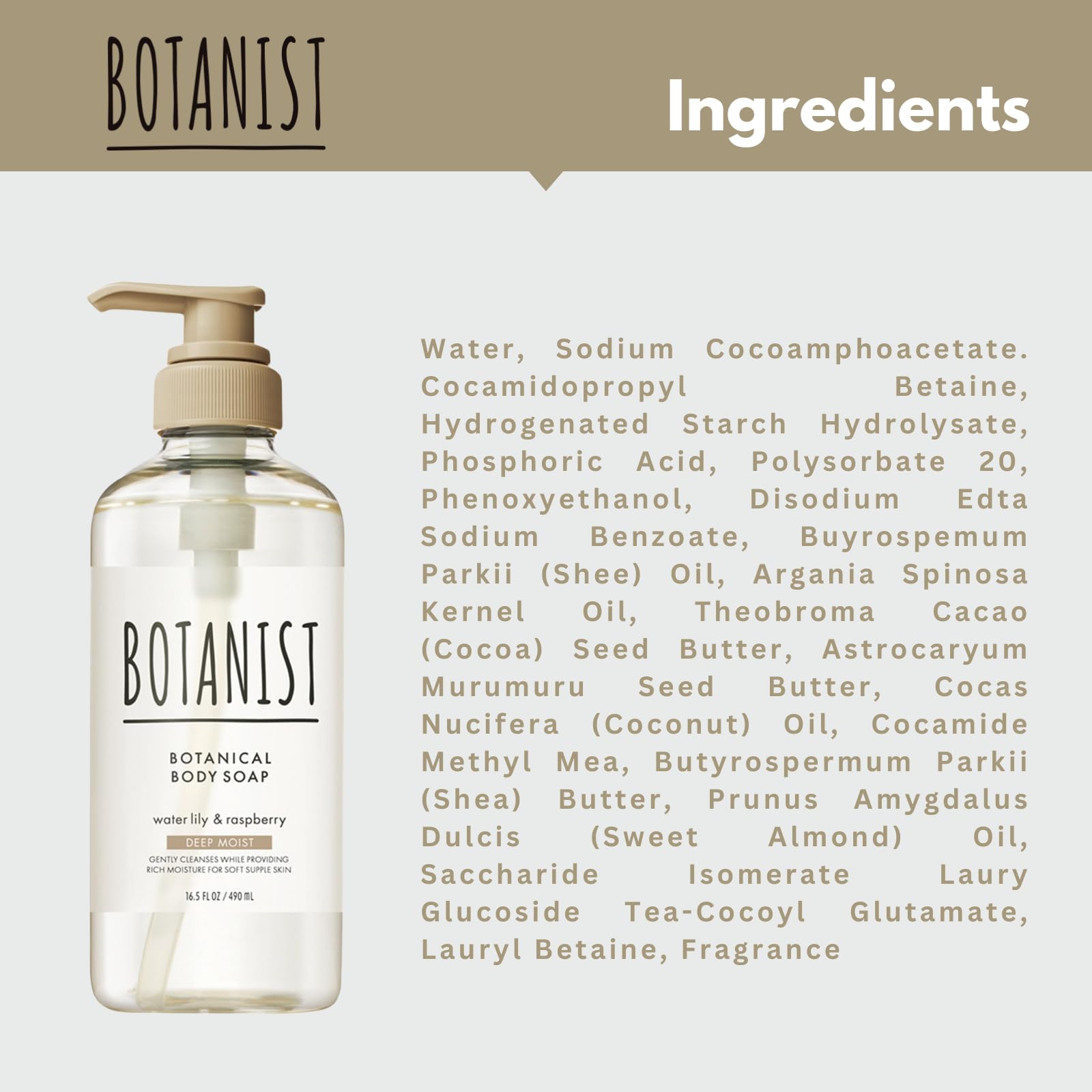 Botanist Deep Moisturizing Body Wash with Shea Butter & Coconut Oil - Hydrating Daily Cleanser for Dry Skin - Sulfate, Paraben & Dye Free - Water Lily & Raspberry Scent - 16.5 Fl Oz (Pack of 2) - Perfect for Shower, Bath & Family Use