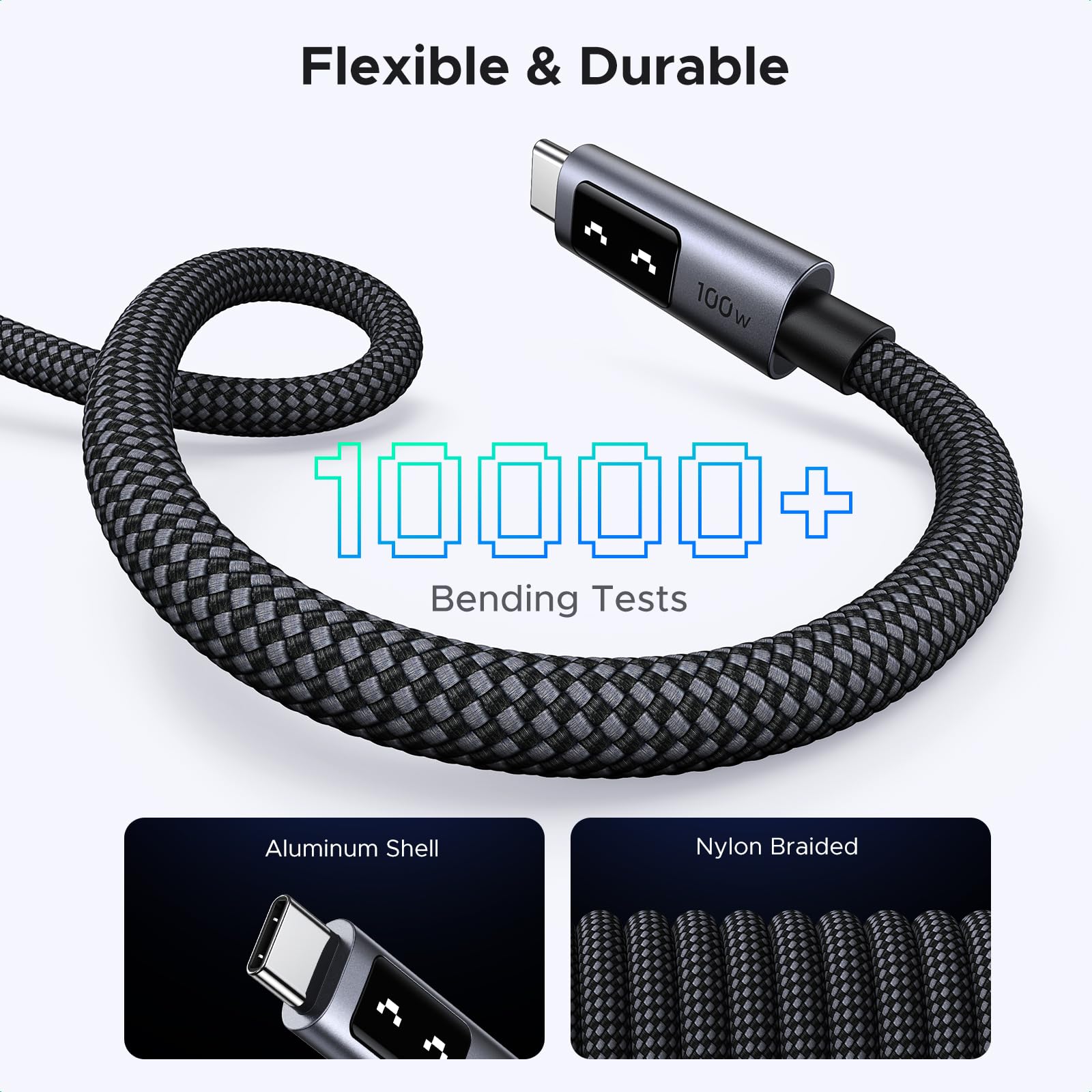 UGREEN 6.6FT USB C to USB C Cable 100W Fast Charging Cable - Type C Charger with LED Display for iPhone 16 Series, MacBook, iPad, Galaxy S24 - Perfect for Home, Office & Travel Charging Needs (Black)
