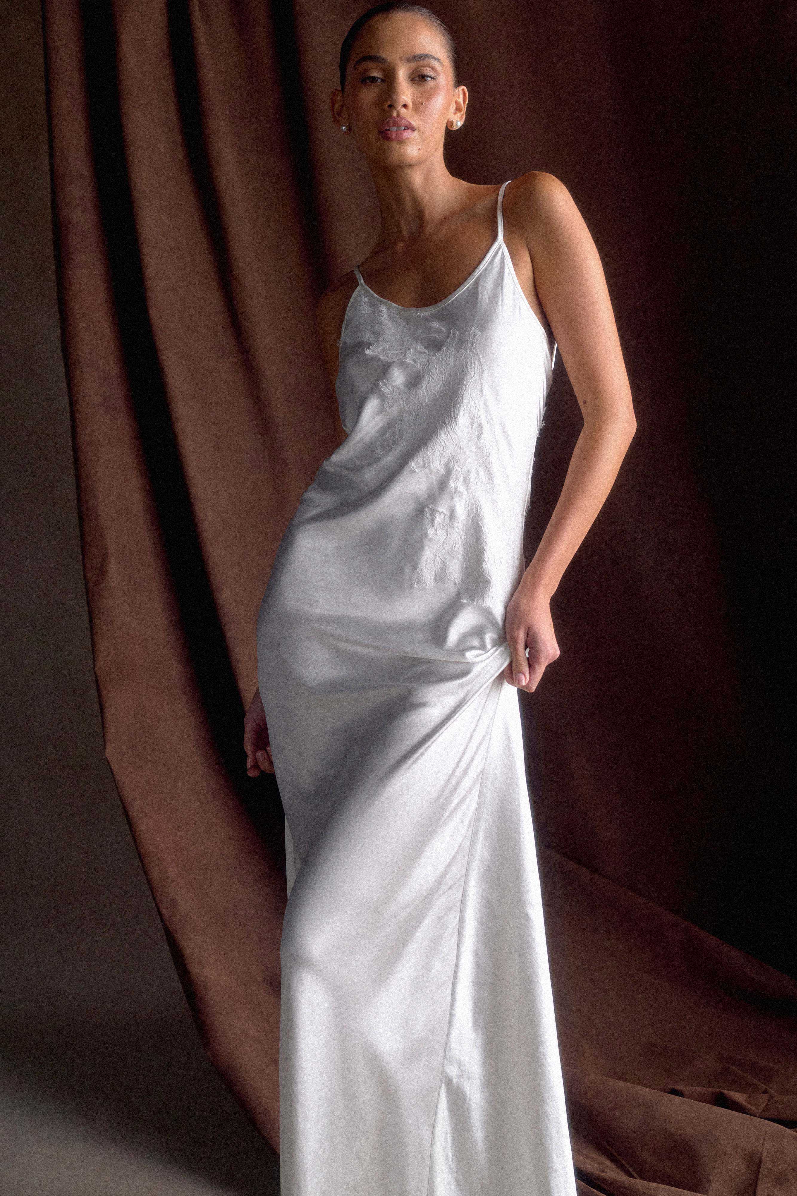 Saylor Satin Slip Maxi Dress for Women - Elegant Ivory Long Evening Gown for Weddings, Parties & Special Occasions