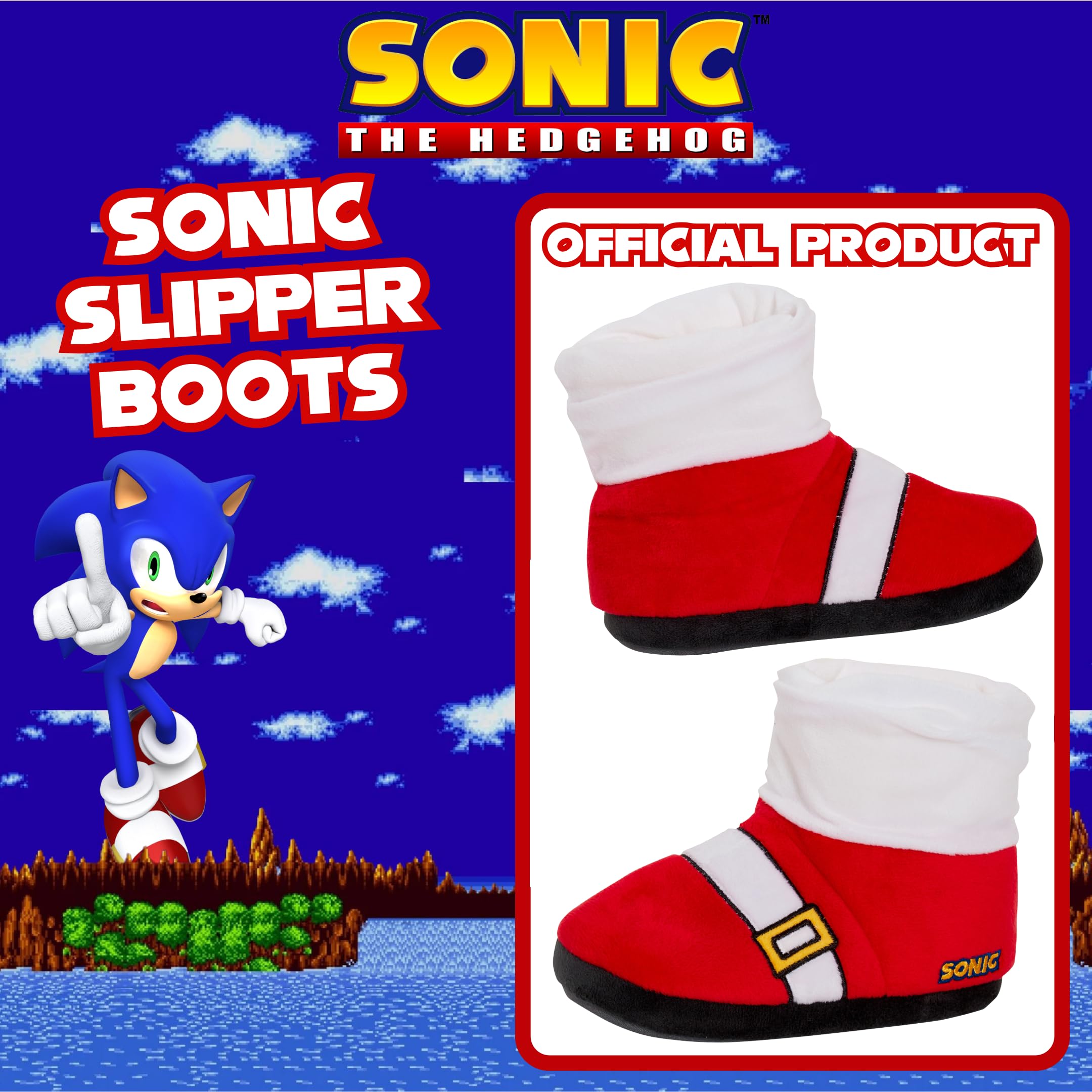 Sonic The Hedgehog Kids Slipper Boots - Fleece House Shoes for Boys & Girls - Cozy Gamer & Dress Up Costume Accessories - Perfect for Indoor Play, Sleepovers, and Themed Birthday Parties