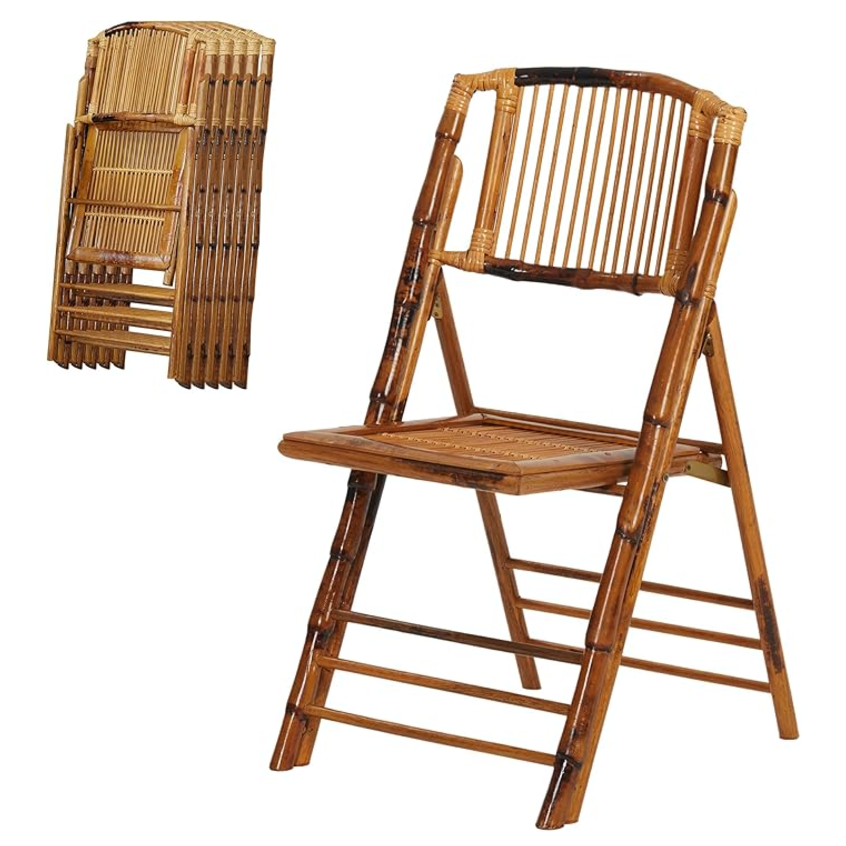 6 Pack Bamboo Foldable Patio Dining Chairs - Lightweight Outdoor Furniture for Garden, Poolside, and Backyard Relaxation