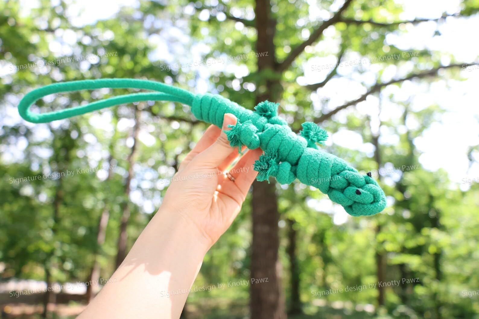 Eco-Friendly Handmade Green Lizard Rope Dog Toy - Durable Tug of War Chew Toy for Small Dogs & Puppies | Sustainable Pet Gift for Playtime, Training & Bonding Activities