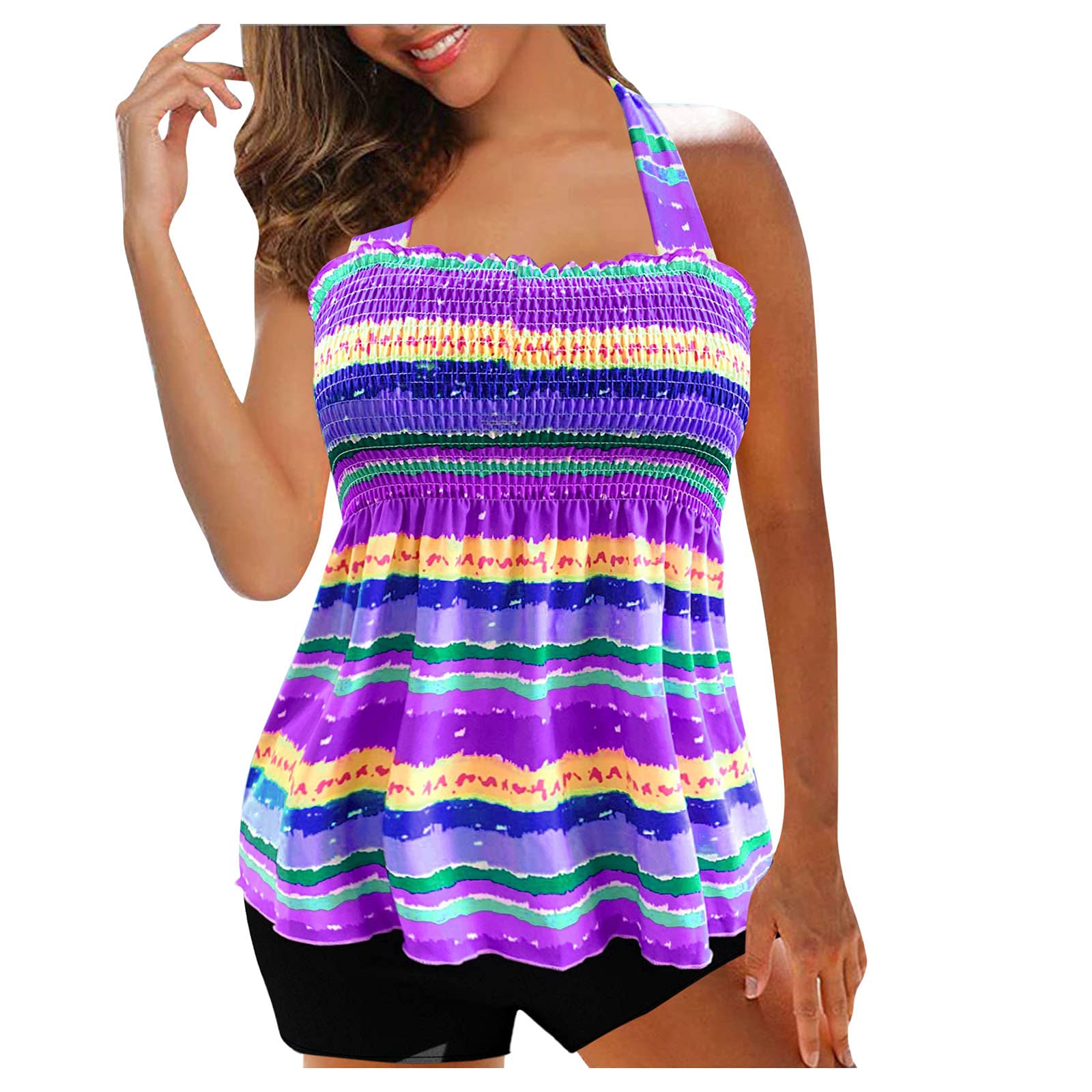 FMCHICO Women's Plus Size Printed Strappy Back Tankini Two Piece Swimsuit Set - Summer Bathing Suit & Swimdress for Beach, Pool & Vacation 2022
