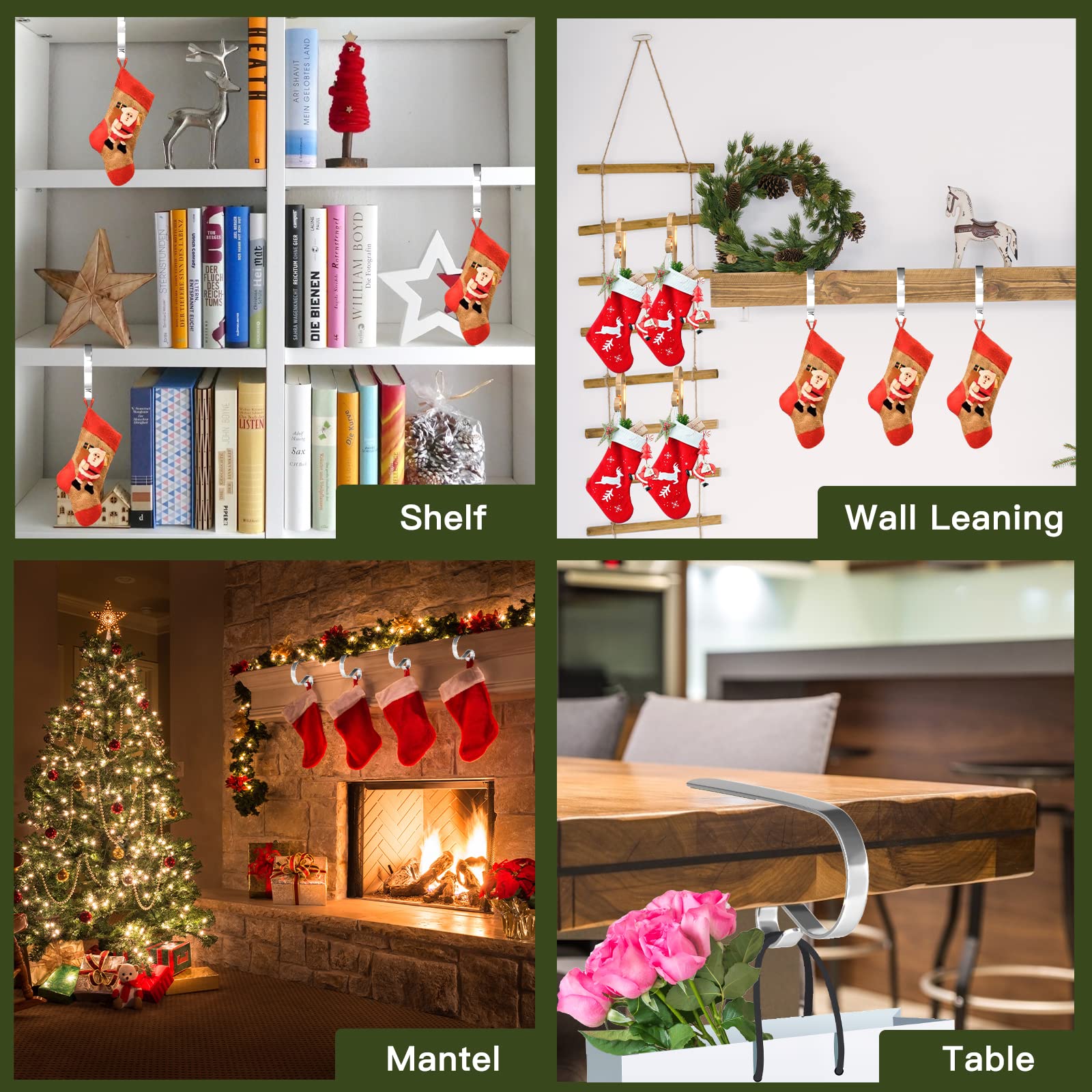 8 Pack Christmas Stocking Holders - Heavy Duty Metal Mantel Hangers for Fireplace, Holiday Decorations - Perfect for Xmas Tree, Gift Exchange & Festive Home Decor