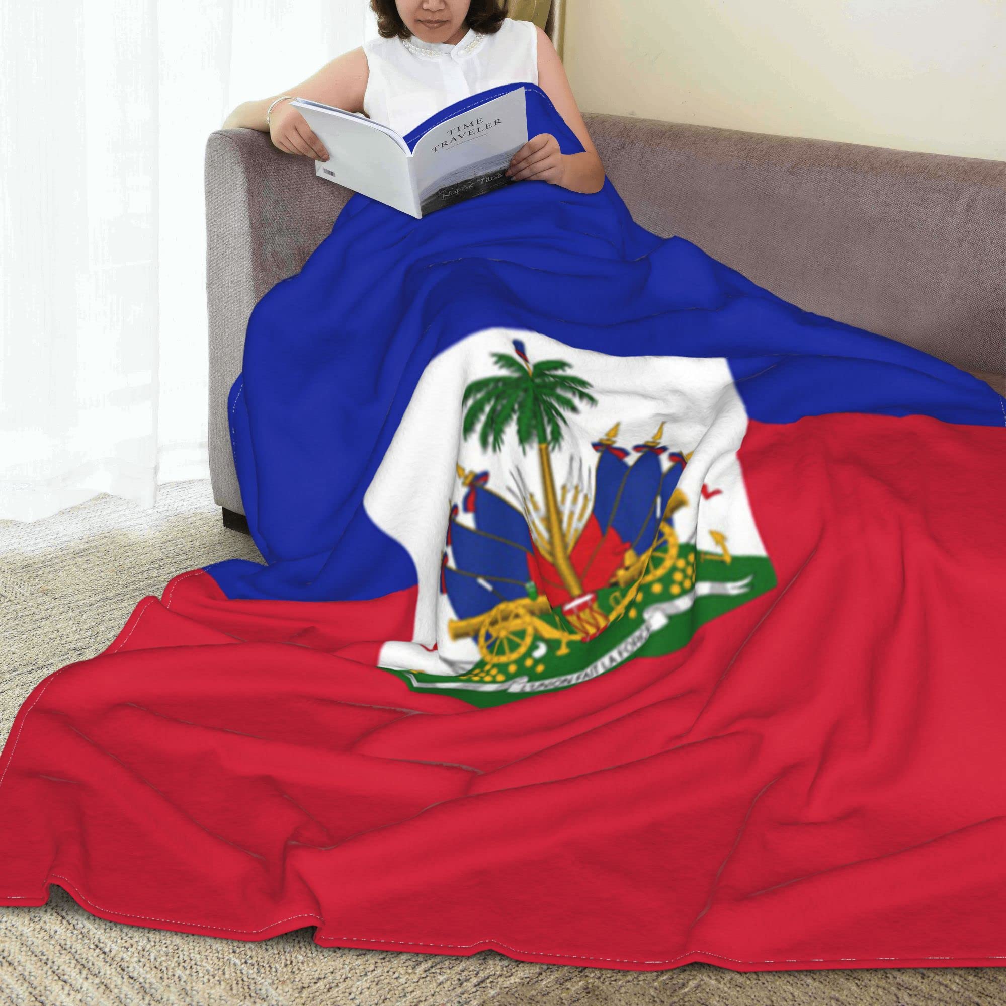 Soft Flannel Fleece Blanket - Queen/King Size Cozy Throw with Haiti Flag Design | All-Season Fuzzy Plush Blanket for Couch, Sofa & Bed | Perfect for Home Decor, Gifts & Winter Warmth