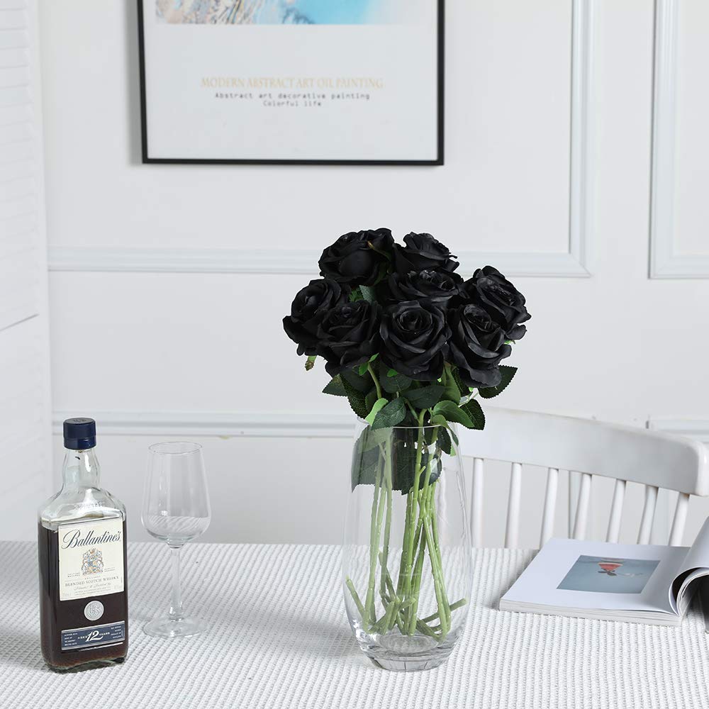 Lifelike Artificial Silk Rose Bouquet - 10pcs Black Fake Roses for Wedding, Home, Party, Event Decoration & Gift - Perfect for Centerpieces, Table Settings, Bridal Showers, and Romantic Home Décor