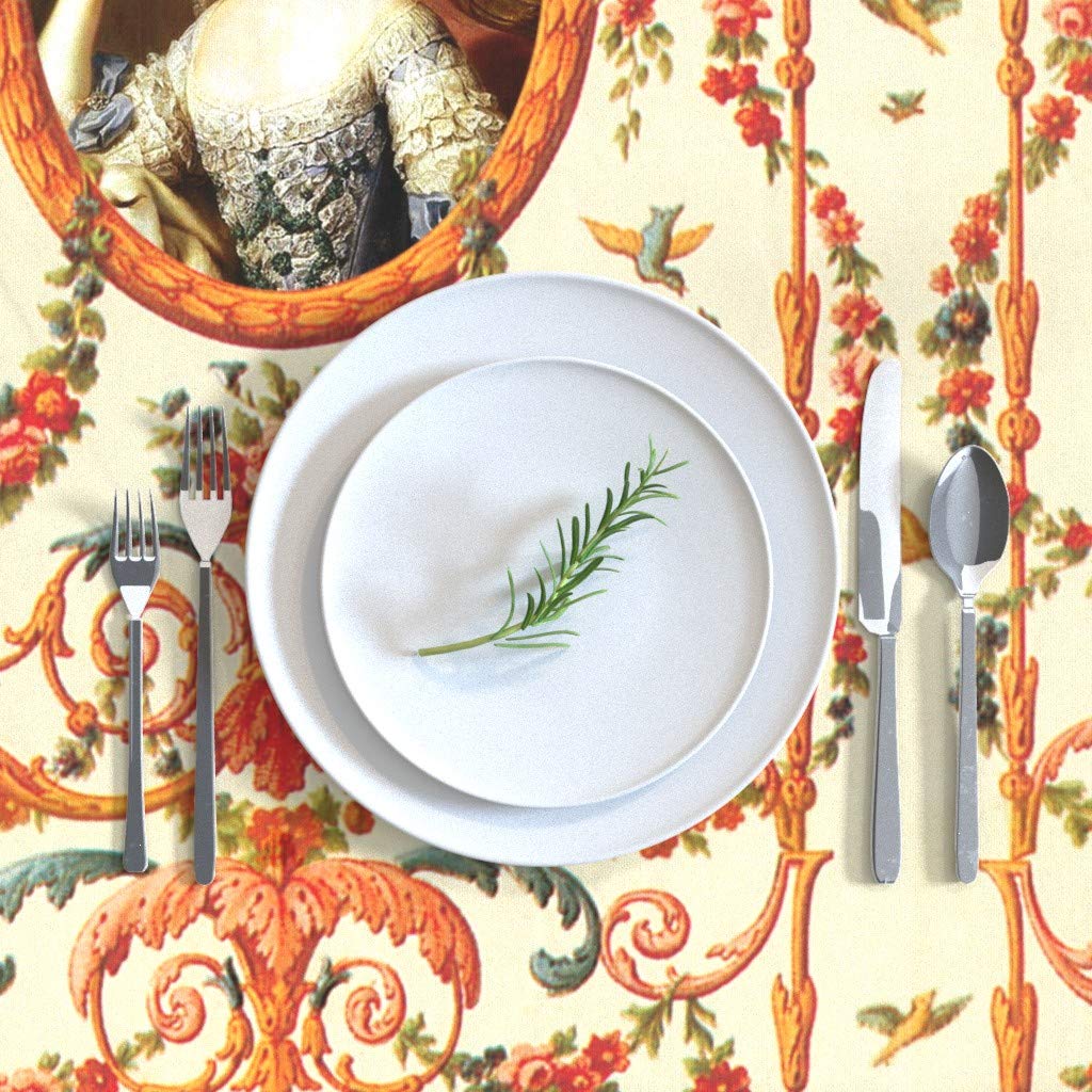 Custom Victorian Floral Damask Print Cotton Sateen Tablecloth 90