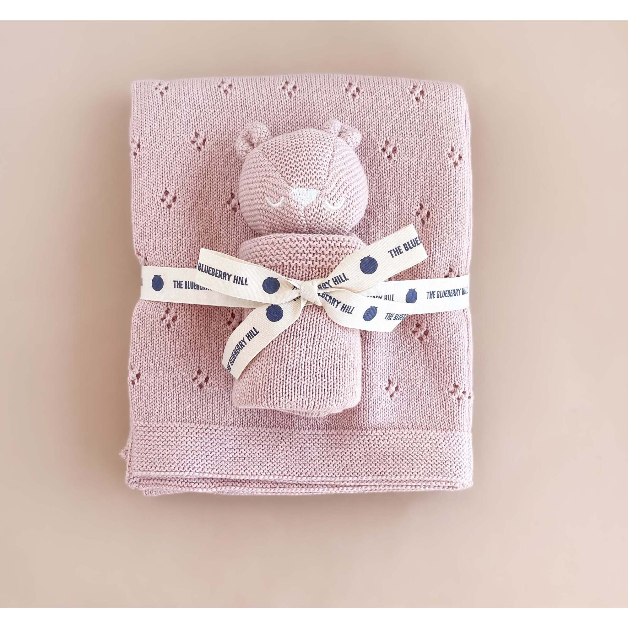 Blueberry Hill Blush Pique Baby Blanket & Bear Lovey - Soft & Cozy for Newborns, Toddlers, and Nursery Decor