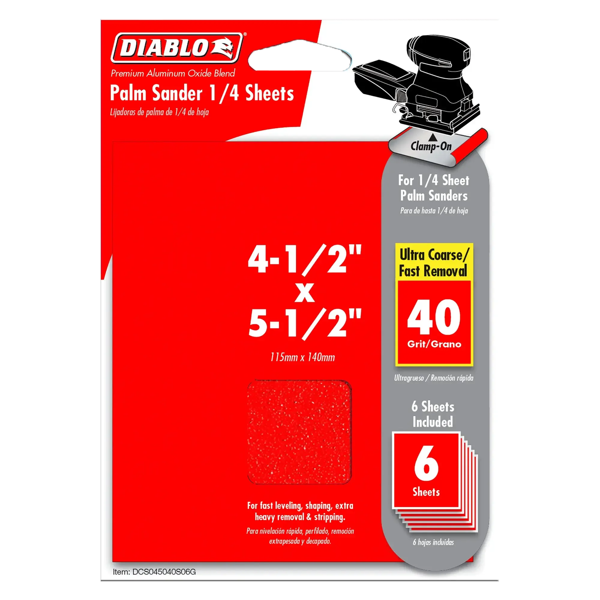 Diablo 4 1/2 x 5 1/2 Inch Palm Sander with 1/4 Inch Sanding Sheets (6 Pack) - Perfect for Woodworking, DIY Projects & Home Renovations