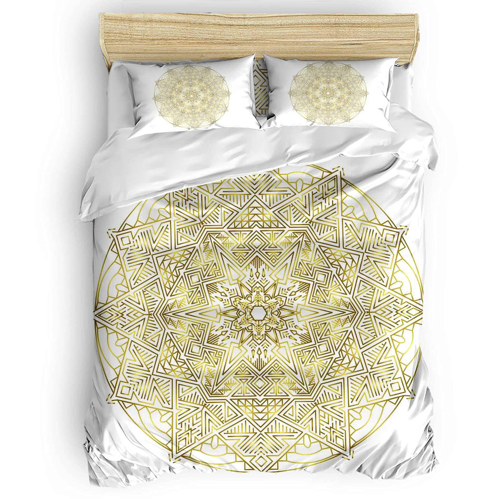 **Queen Size Comforter Set - Abstract Mandala Flower Design, Lightweight Breathable Polyester Duvet Cover with Bed Sheet & 2 Pillow Shams for Cozy Bedroom Decor**    *Perfect for Master Bedrooms, Guest Rooms, or Bohemian-Themed Home Styling*