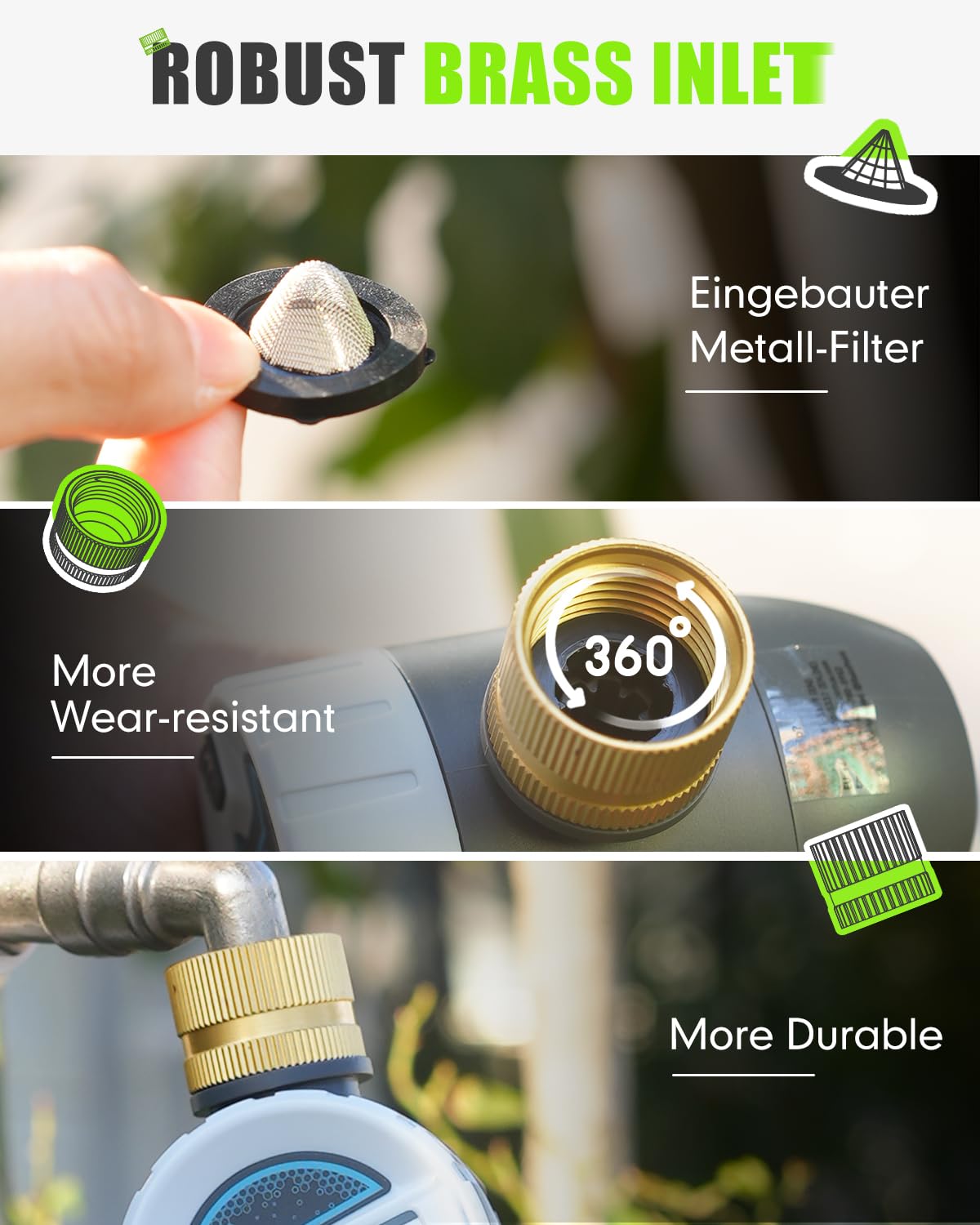 RAINPOINT Smart Bluetooth Garden Hose Timer with Brass Inlet - App Controlled Water Timer for Sprinklers with Rain Delay, Manual & Auto Modes - Perfect for Lawn, Garden & Outdoor Plant Watering