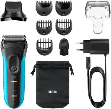 Braun Series 3 3-in-1 Electric Shaver for Men - Wet & Dry Shaving with Precision Trimmer - Black/Blue (Model BT3010) - Perfect for Travel, Gym & Daily Grooming Routine