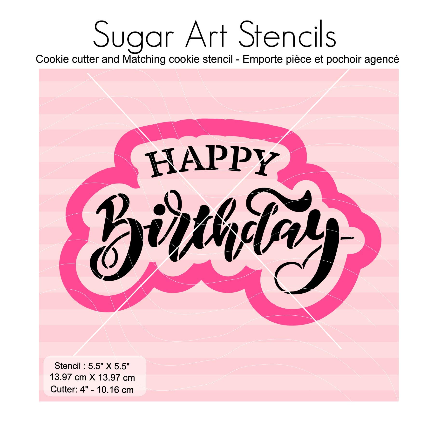 Happy Birthday Hand Lettered Cookie Cutter & Matching Stencil Set A59 - Perfect for DIY Baking, Cake Decorating, and Party Favors
