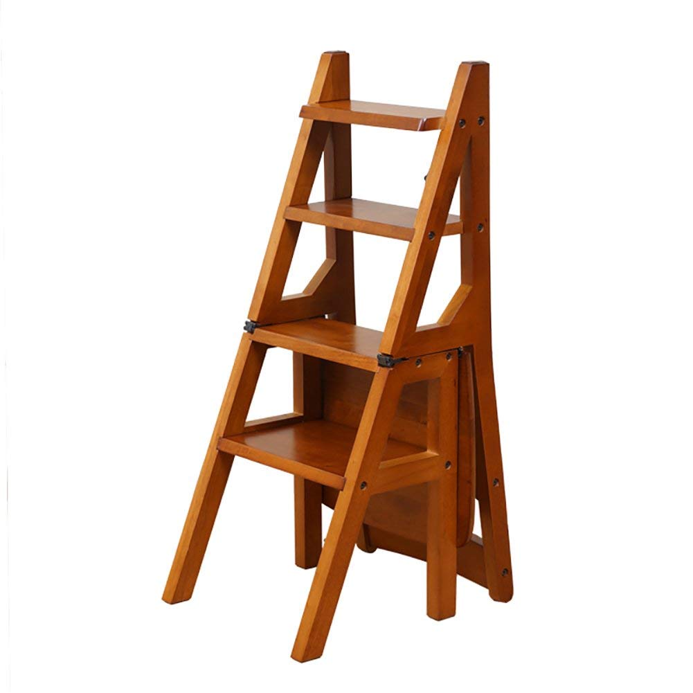 4-Step Foldable Wooden Kitchen Step Stool with Seat - NEVKA Space-Saving Ladder Stool for Home, Bathroom, and Garage - Non-Slip, Sturdy, and Multi-Purpose Utility Stool (Color: A) - Perfect for Reaching High Shelves, Organizing, and Cleaning