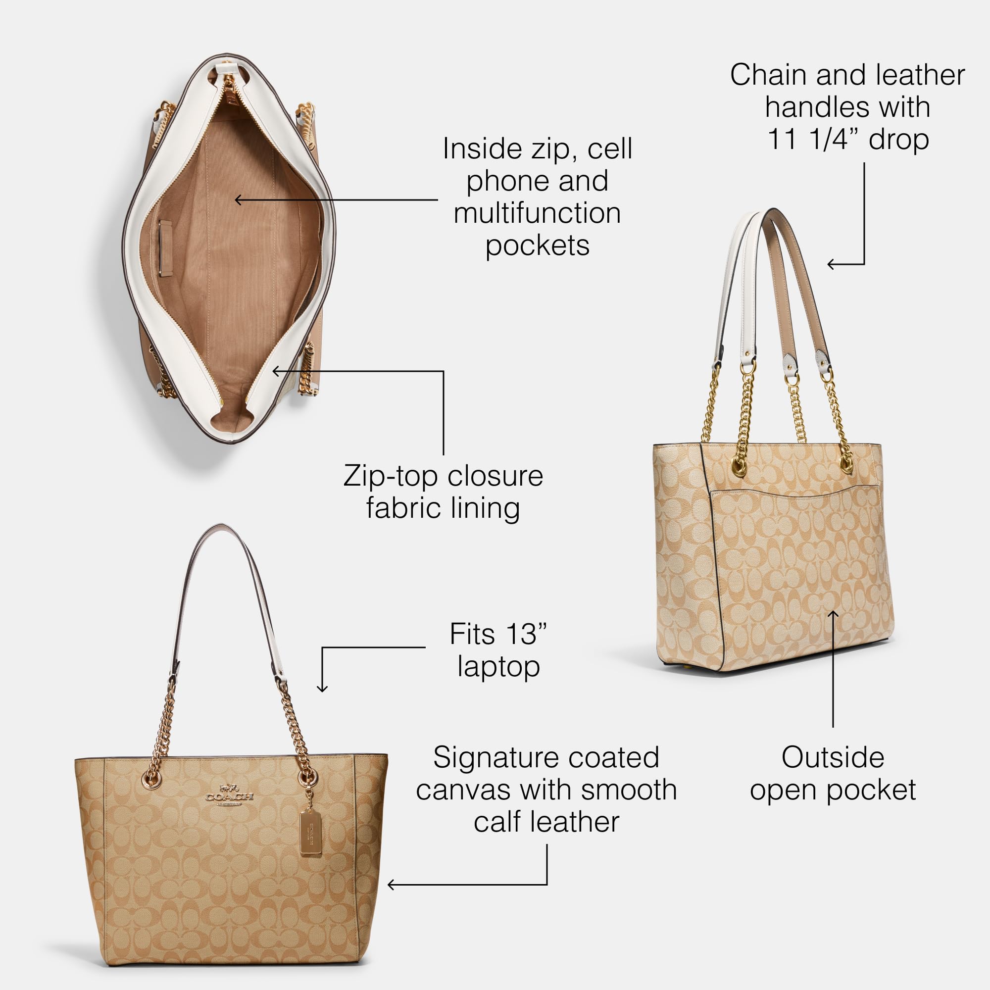 Coach Women's Cammie Chain Tote Bag - Stylish Leather Shoulder Purse for Work, Travel & Everyday Use | Premium Designer Handbag with Adjustable Strap