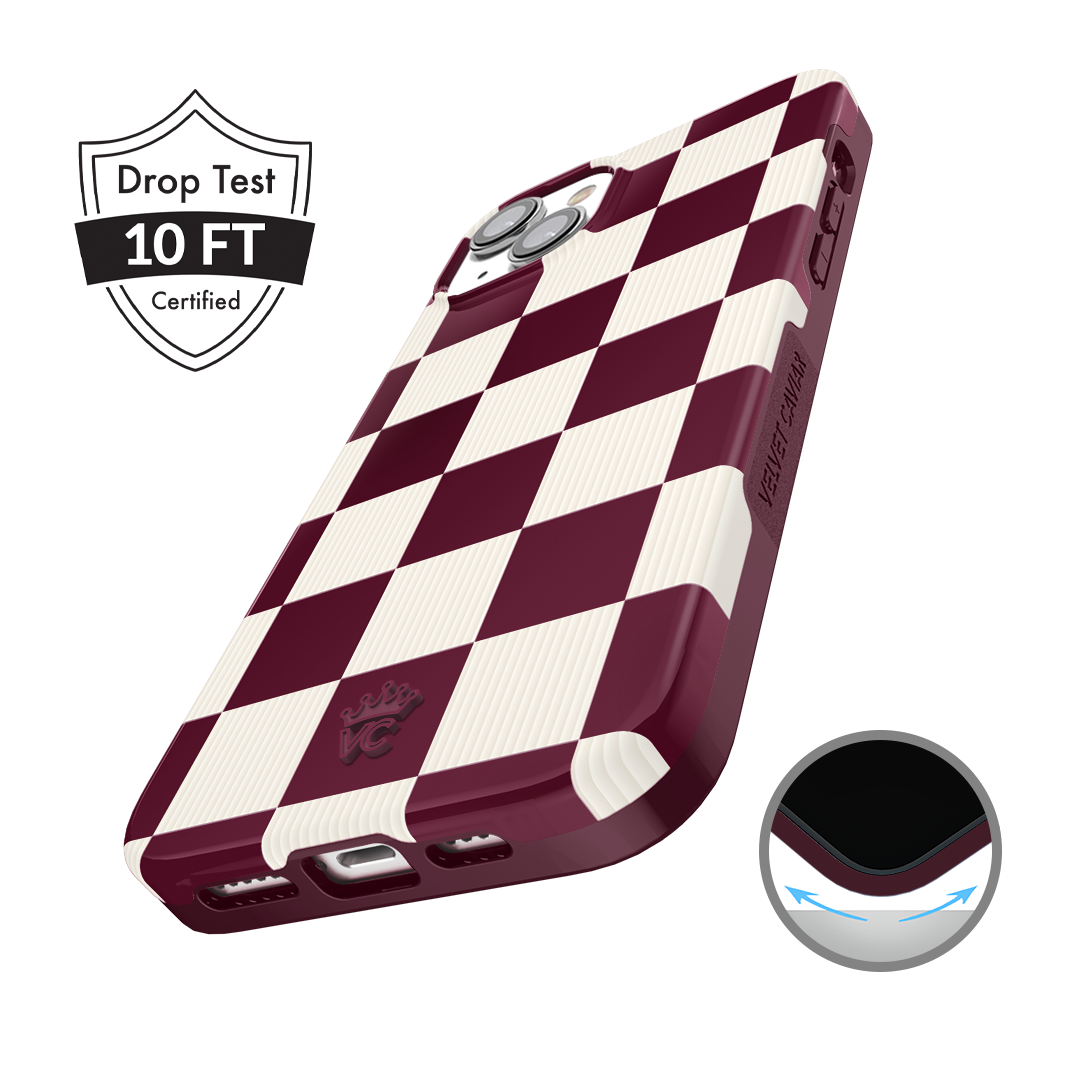 Stylish Burgundy iPhone Case with Vibe Check Design - Perfect for Everyday Protection & Trendy Aesthetic