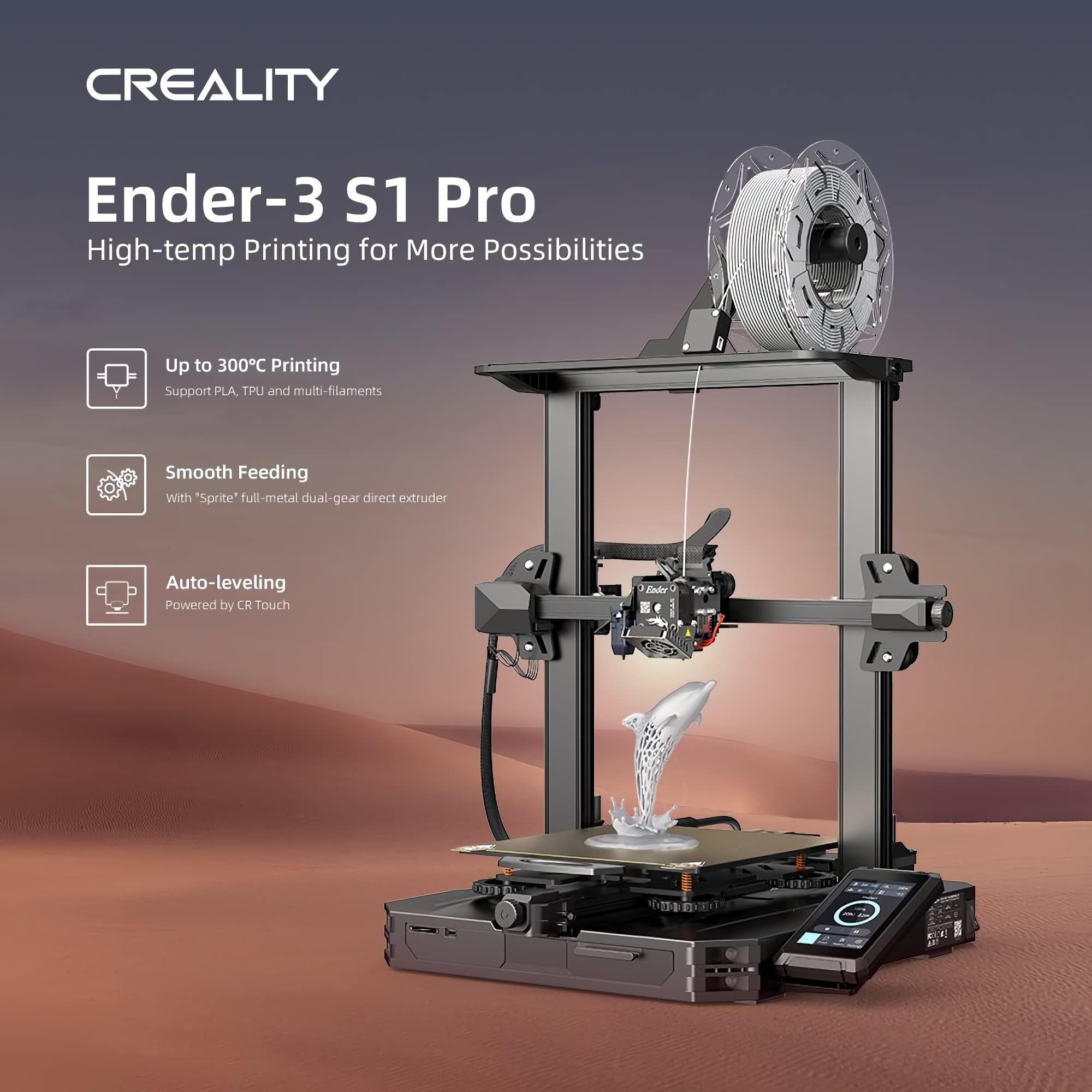 Official Creality Ender 3 S1 Pro 3D Printer with High-Temperature Nozzle, All-Metal Direct Drive Extruder & PEI Magnetic Bed - CR Touch Auto Leveling, 220x220x270mm Build Volume - Perfect for Home DIY Projects, Prototyping & Hobbyist 3D Printing