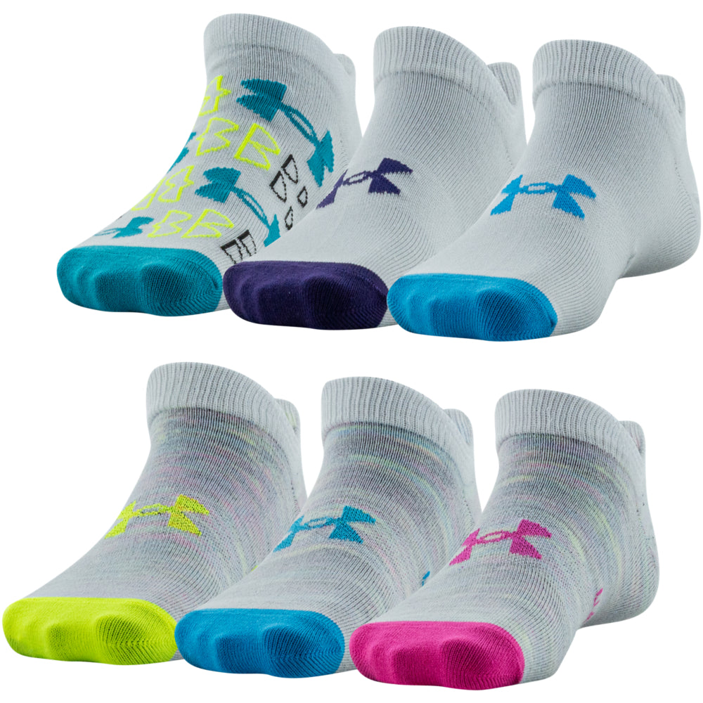 Under Armour Youth Essential No Show Socks 6-Pack for Girls - Breathable & Cushioned Athletic Socks for Running, School & Everyday Comfort