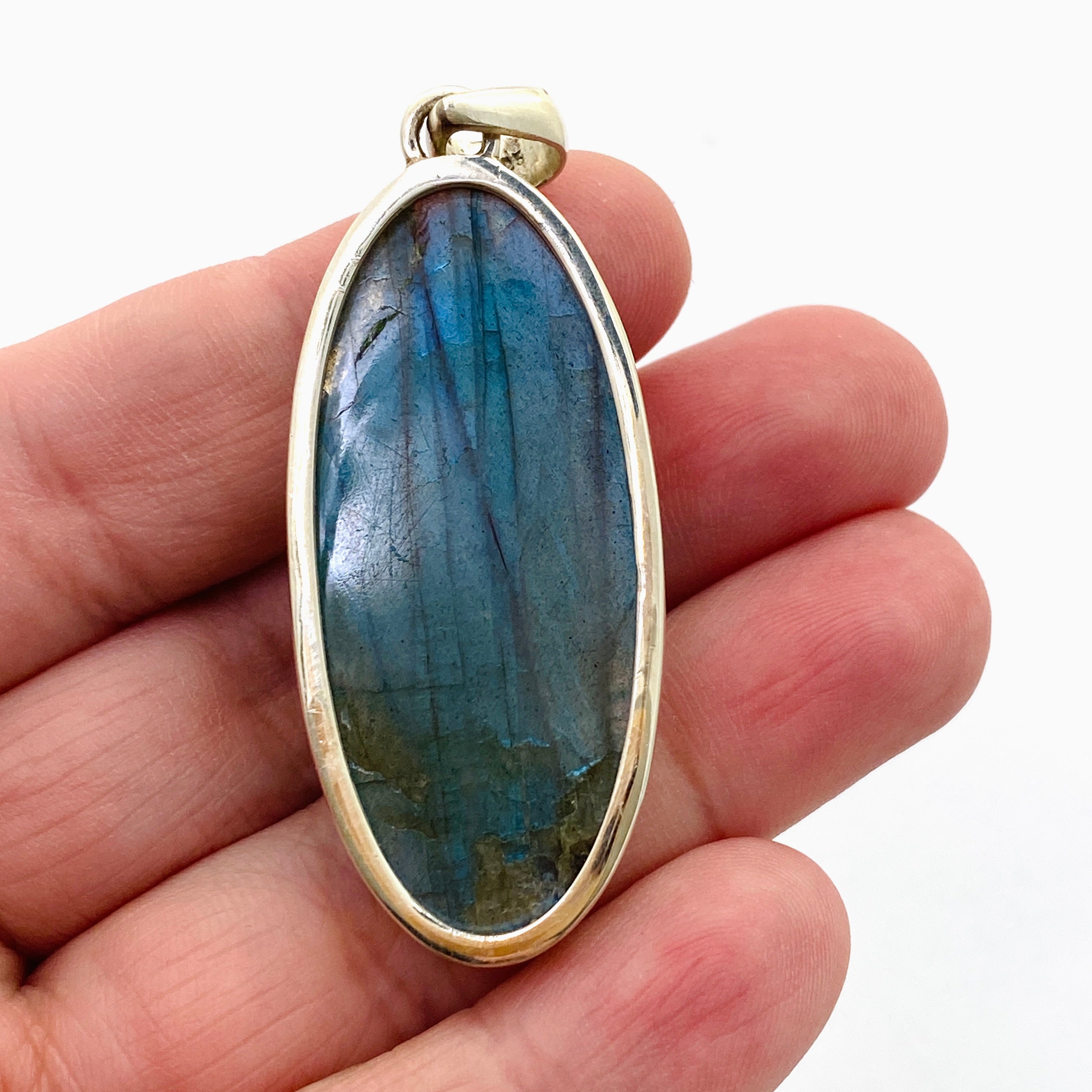 Natural Labradorite Oval Cabochon Pendant Necklace - 925 Sterling Silver Jewelry for Women - Perfect for Spiritual Healing, Meditation & Energy Work