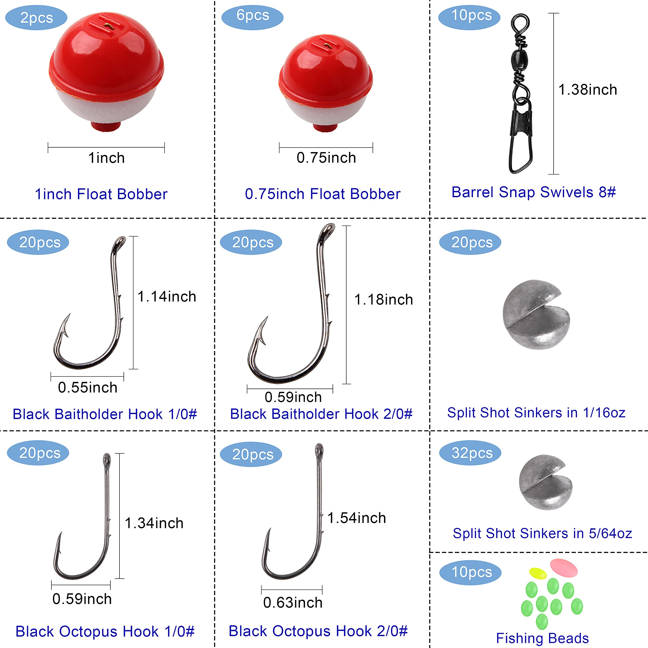 160pcs Fishing Bobbers Tackle Kit with Octopus Circle Hooks, Baitholder Hooks, Sinkers & Tackle Box - Complete Terminal Tackle Set for Trout, Catfish & Panfish - Perfect for Freshwater Fishing, Ice Fishing & Shore Casting