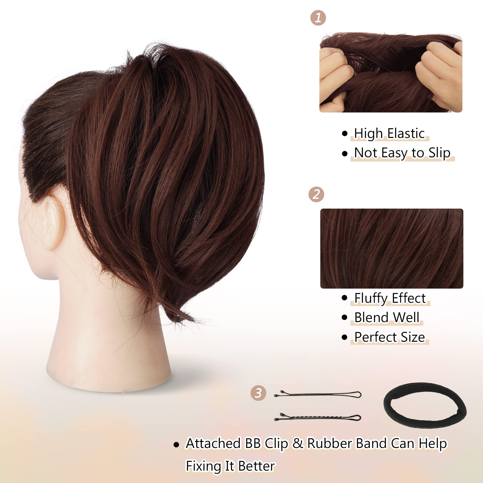Straight Hair Bun Ponytail Extension - Elastic Scrunchie Hair Tie for Women | Perfect for Workout, Office & Everyday Hairstyles