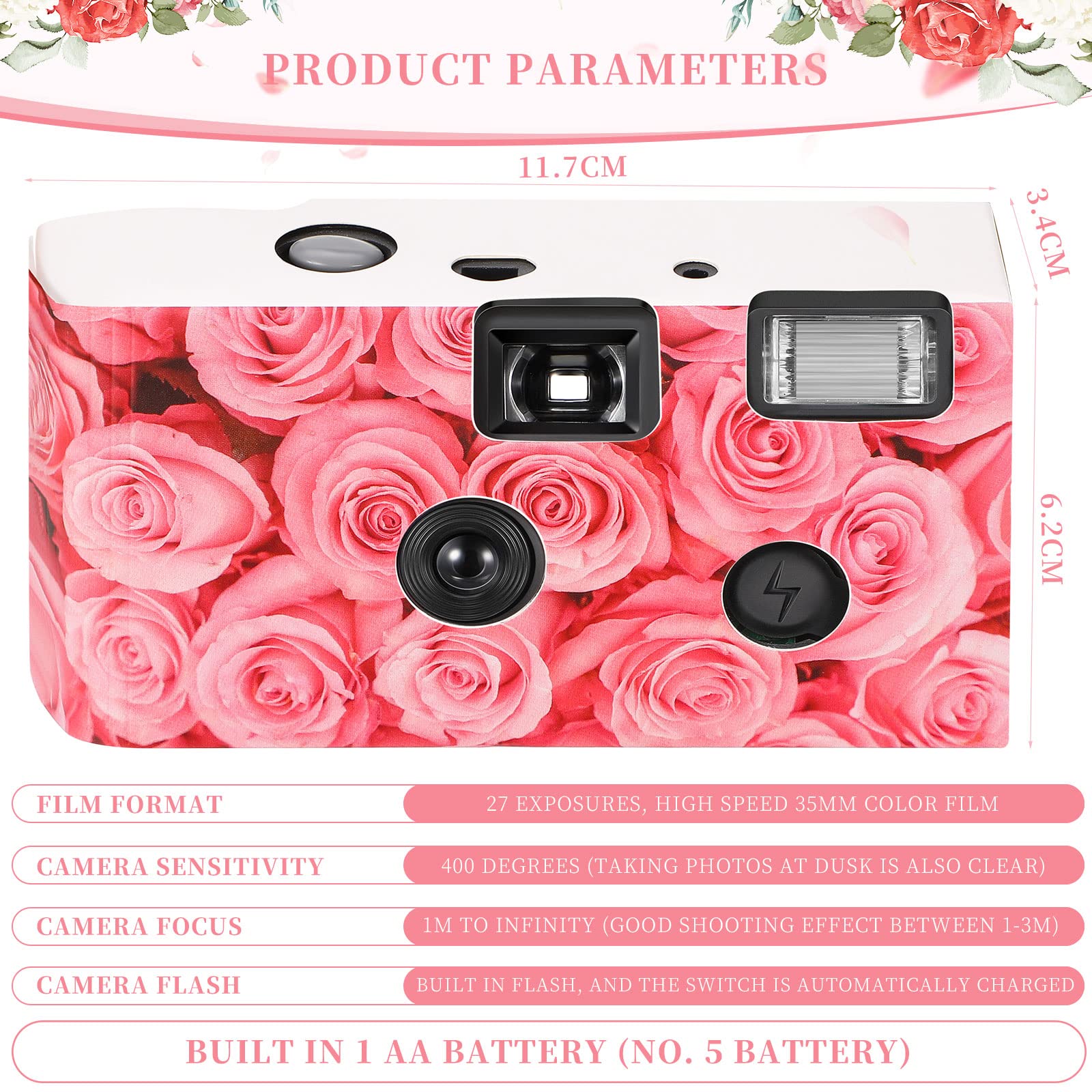 12 Pack Disposable Film Cameras with Flash - Single Use Wedding Cameras for Parties, Travel, Anniversaries & Camping (Pink Rose) - Perfect for Capturing Memories at Events & Special Occasions