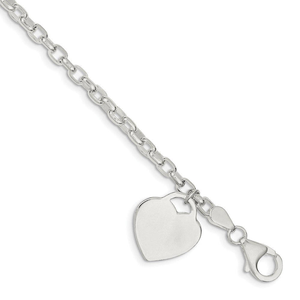 925 Sterling Silver 1.9mm Heart Charm Bracelet with Lobster Clasp - Adjustable 8.5