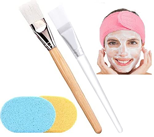 2 PCS Face Pack Brush Set with Cleansing Sponge & Headband - Gentle Exfoliating & Deep Cleaning for Men & Women - Perfect for Skincare Routine, Spa & Home Facial Care (Multicolor)