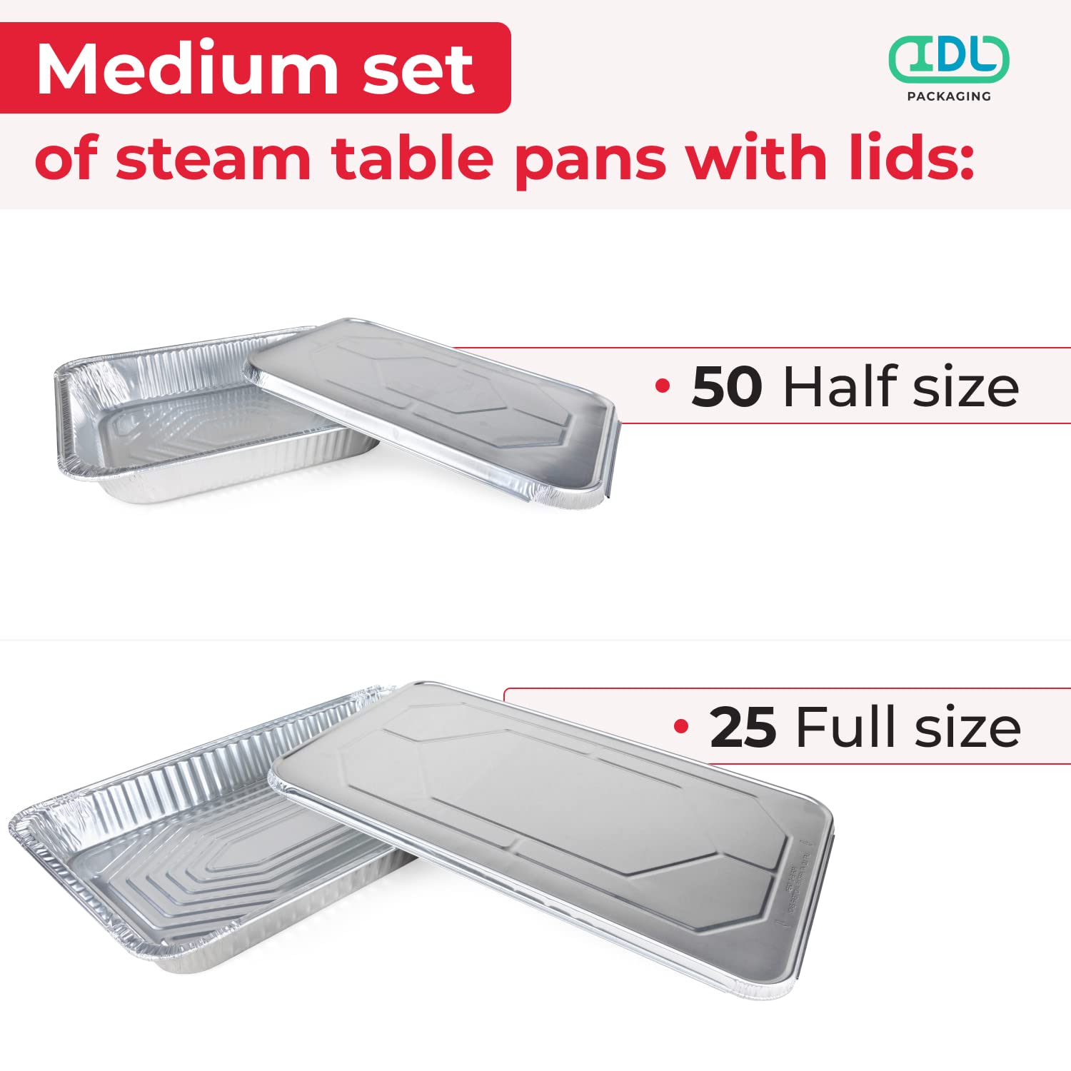 Disposable Aluminum Foil Pans with Lids - 75pc Catering Set (25 Full Size & 50 Half Size Steam Table Pans) - Perfect for Buffet, Party, BBQ, Food Service & Meal Prep - Heavy Duty Disposable Cookware for Restaurants, Events & Home Use