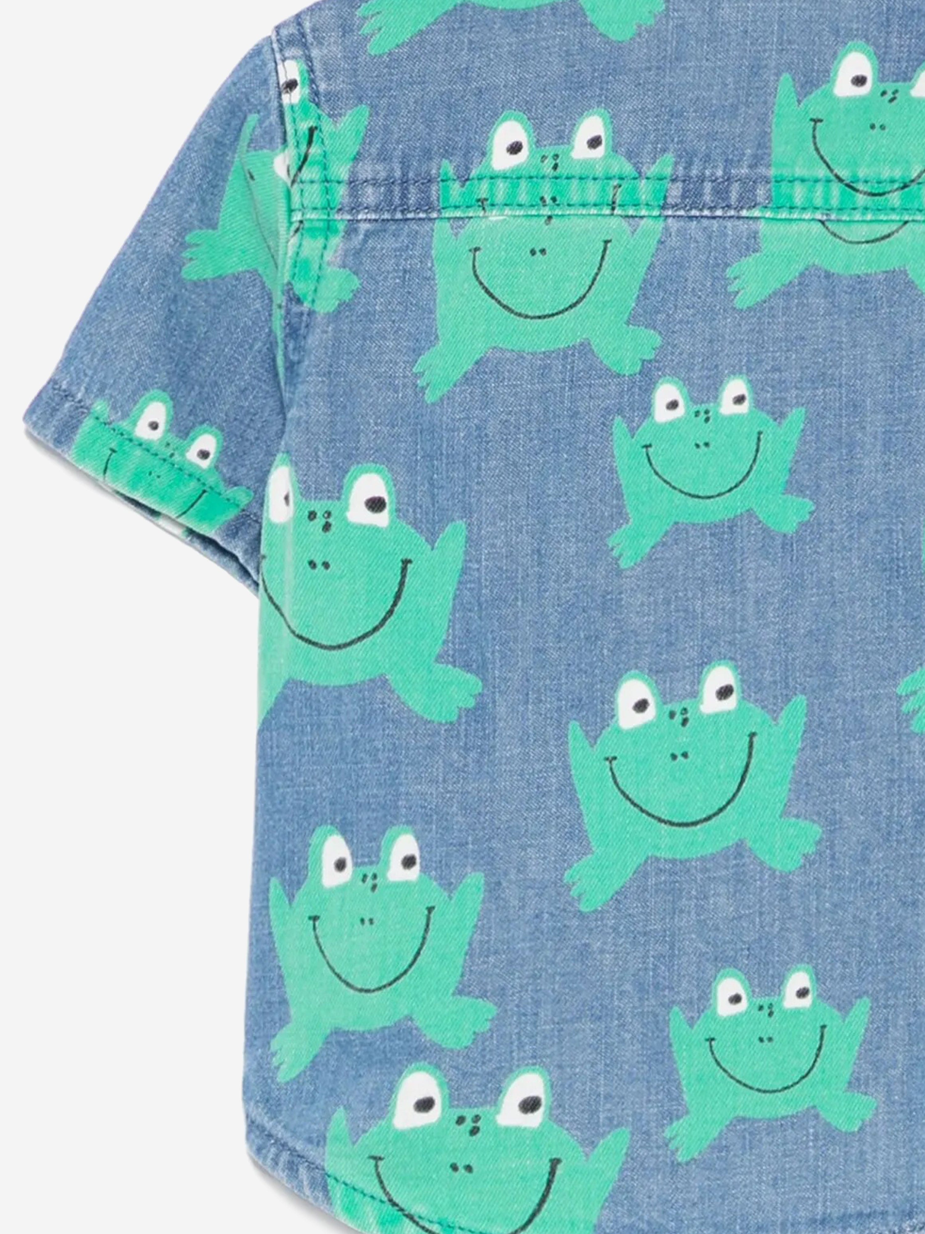 Adorable Blue Denim Frog Shirt for Baby Boys - Perfect for Playdates & Casual Outfits