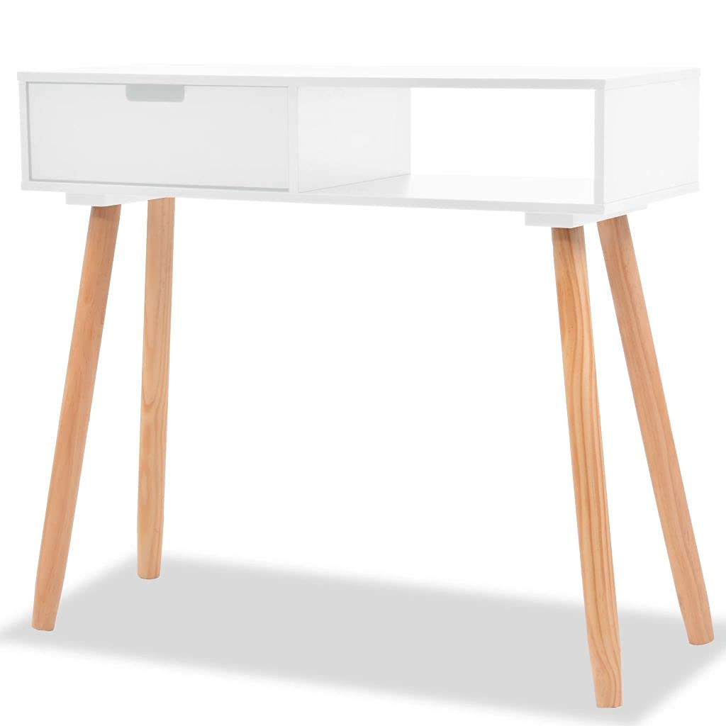 Solid Pinewood Console Table - Unfade Memory Wooden Side Table for Living Room, Hallway & Entryway, Telephone Stand End Table or Sideboard, 31.5x11.8x28.3 Inches (White & Brown) - Perfect for Small Spaces & Home Decor