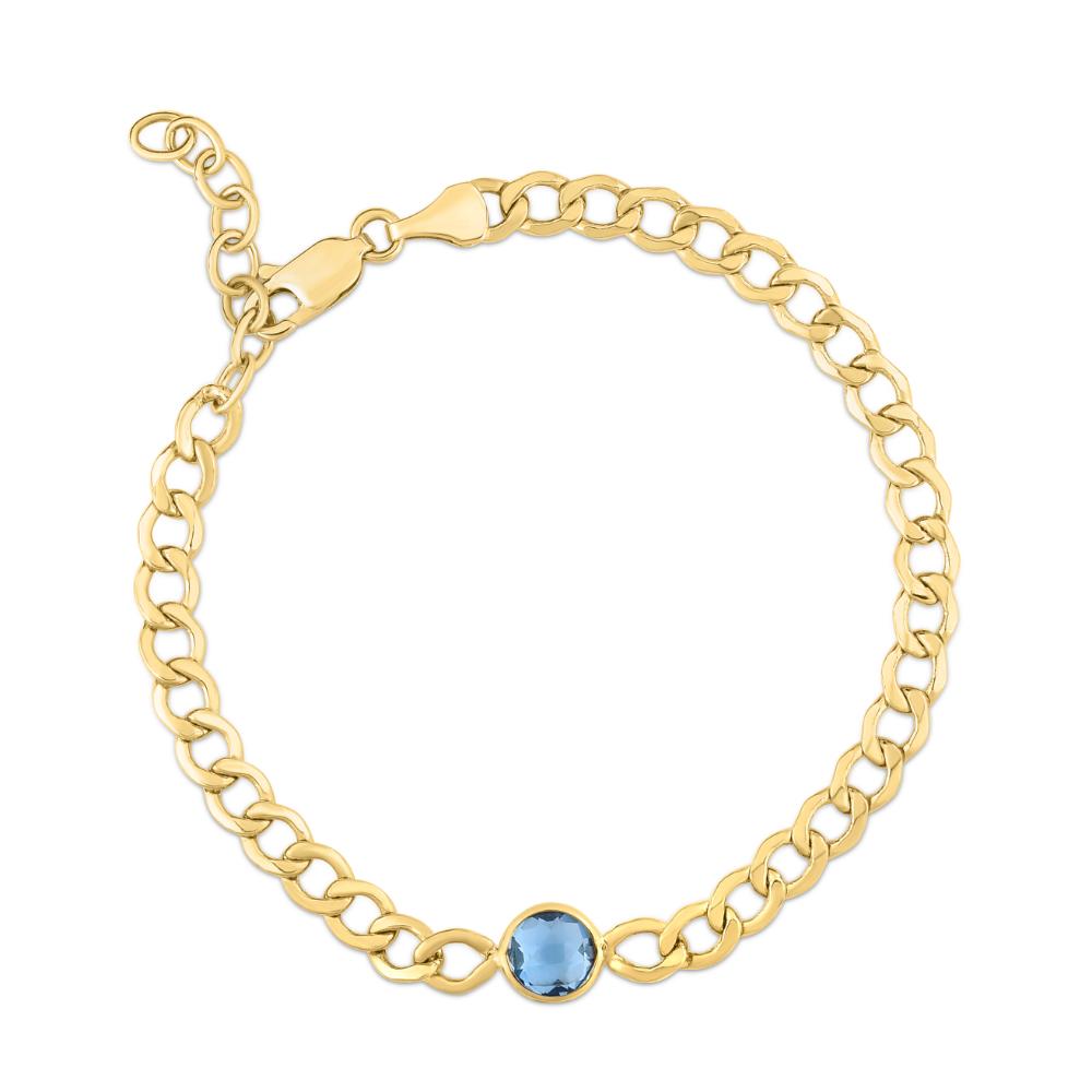 14K Gold Blue Topaz Curb Chain Bracelet for Women - Elegant Dainty Jewelry Gift for Birthday, Anniversary & Special Occasions