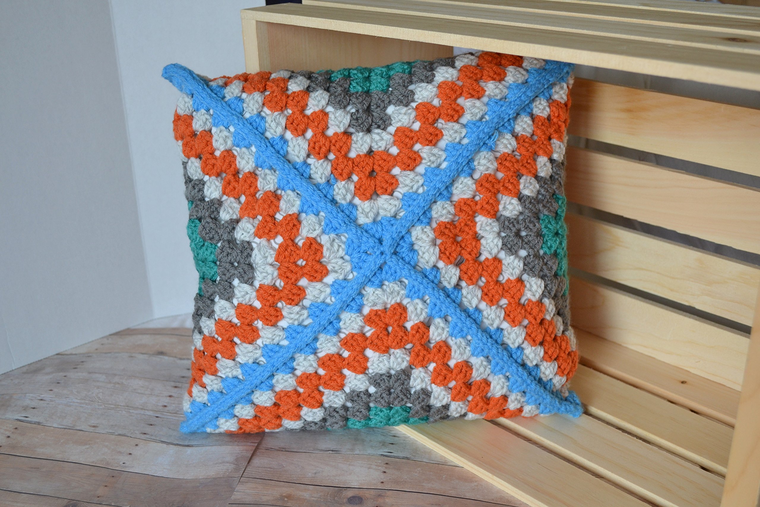 Granny Square Throw Pillow - Modern Crochet Cushion Cover 14