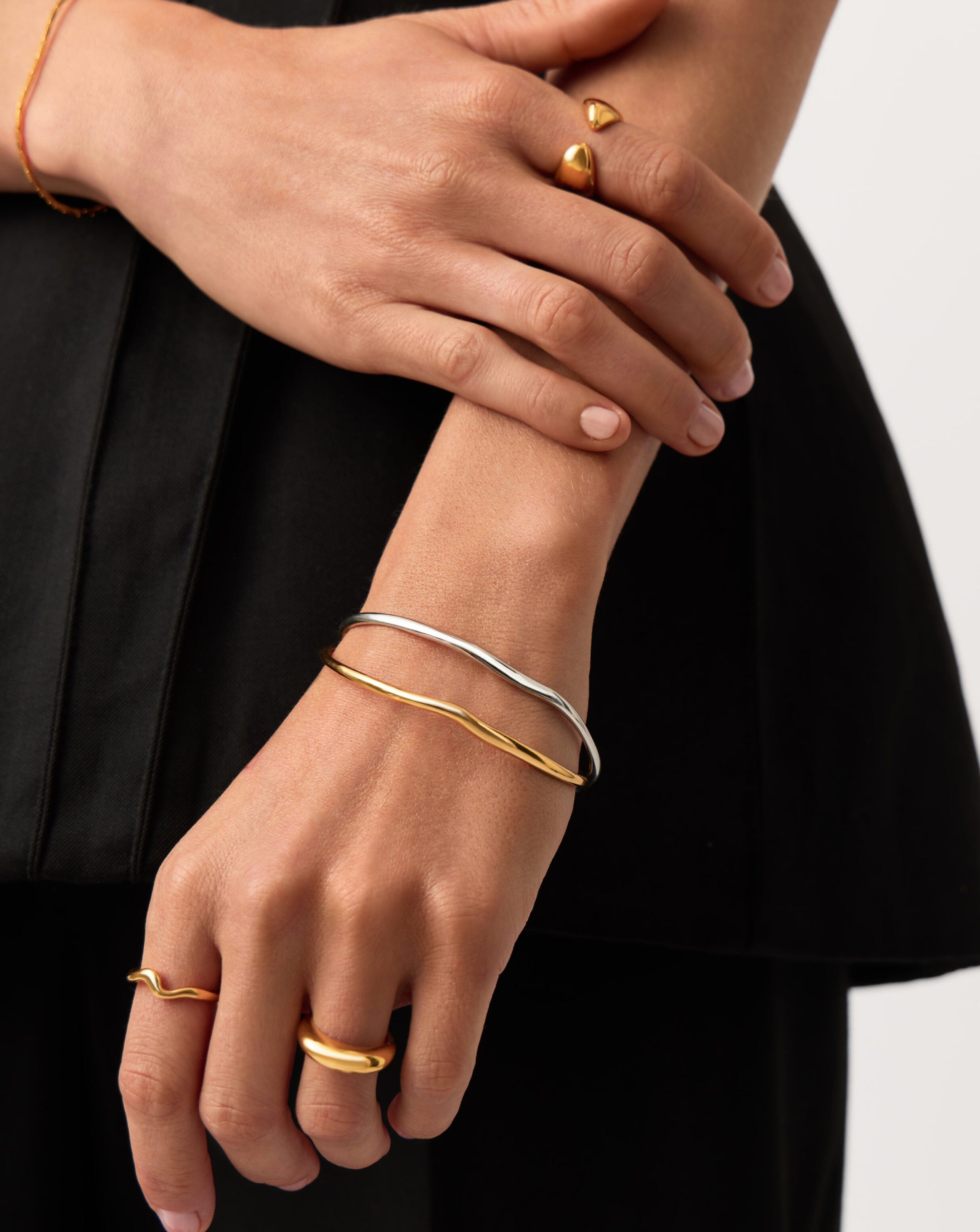 Stylish Molten Ripple Bangle Bracelet Set in Mixed Metal | Trendy Stackable Jewelry for Women | Perfect for Everyday Wear, Office & Date Night
