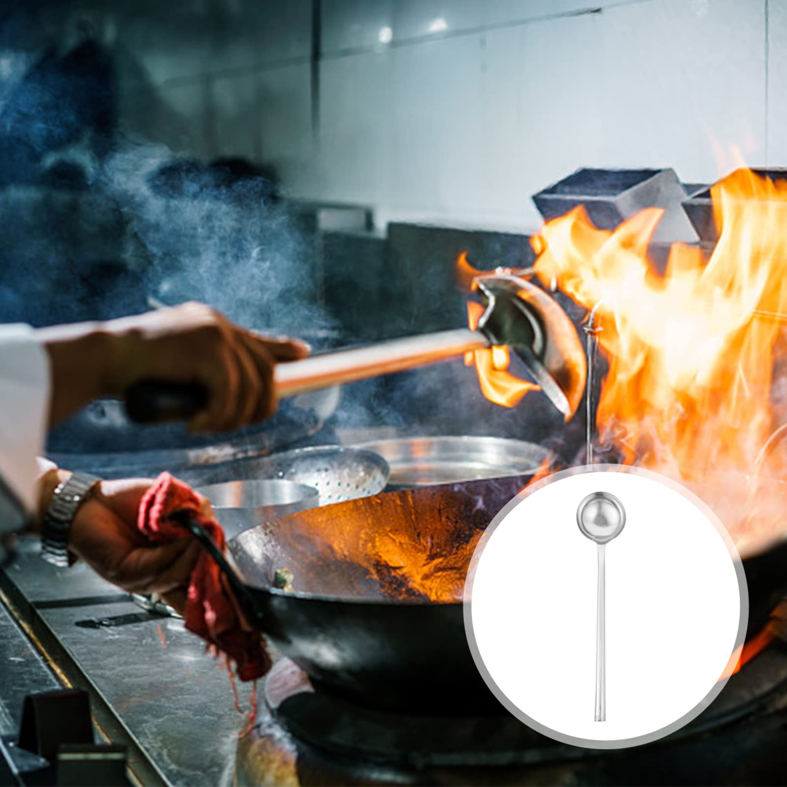 HEMOTON 1pc Stainless Steel Cooking Spoon - Non Slip Soup Ladle for Hot Pot, Serving, Mixing & Basting - Rustproof & Nonstick Kitchen Utensil - Perfect for Cooking, Baking & Food Preparation