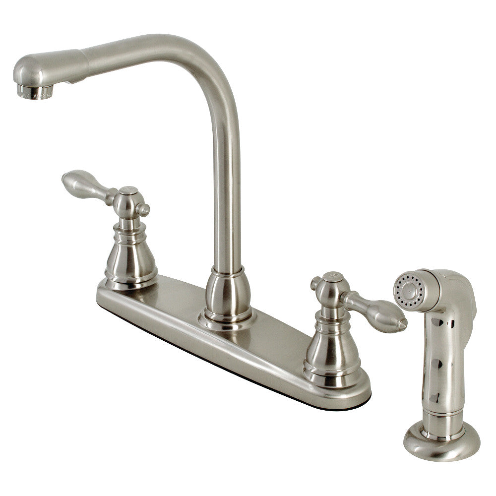 Kingston Brass KB715ACLSP American Classic Centerset Kitchen Faucet with Side Sprayer - High Arc Pull-Out Sprayer Faucet for Modern Kitchens | Perfect for Washing Dishes, Filling Pots & Cleaning Sinks