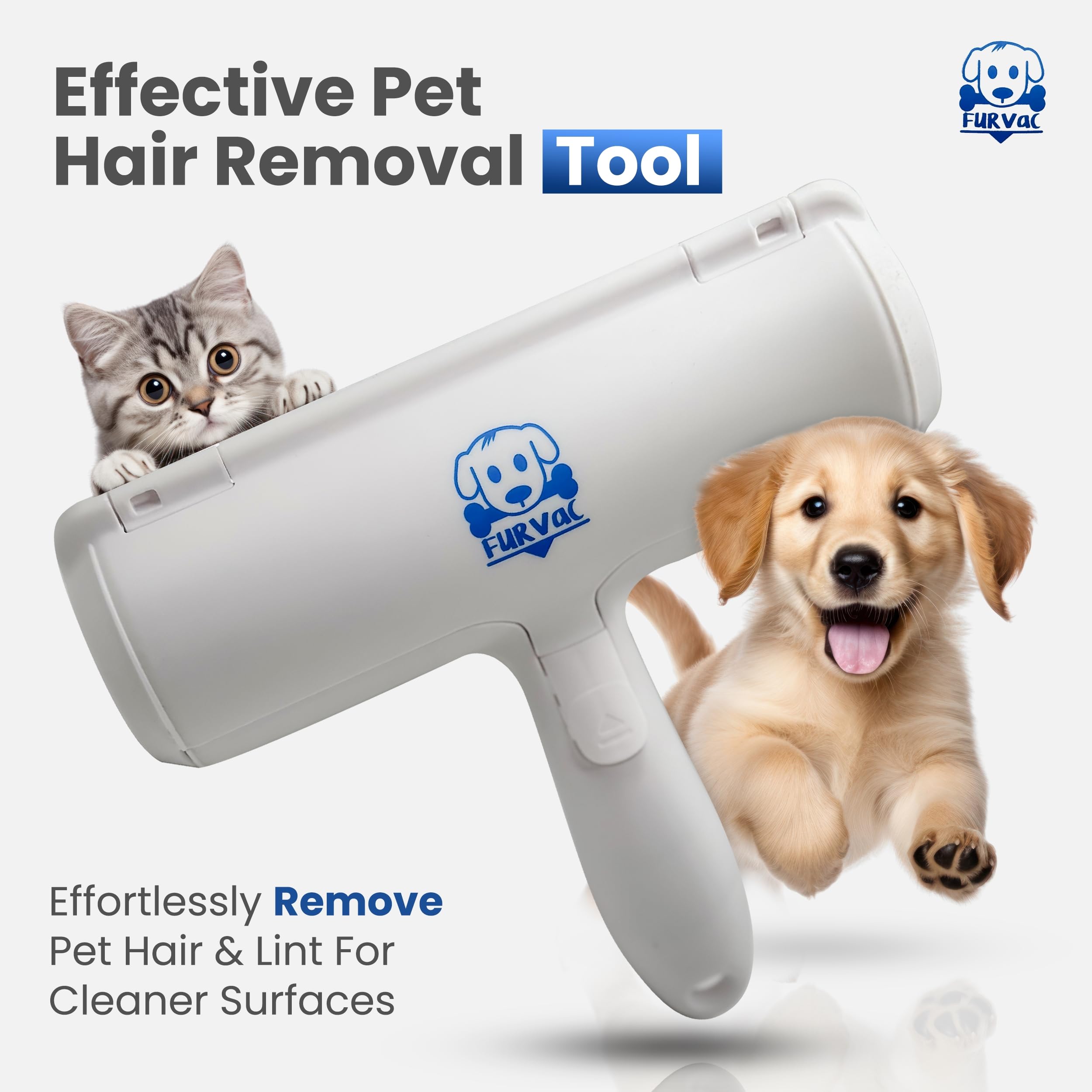 FURVAC™ Pet Hair Remover - Reusable Lint Brush for Dog & Cat Hair on Furniture, Carpets, Car Seats | Portable Fur Cleaner with Superior Bristles & Large Storage Bin | Perfect for Couch, Pet Beds, Home & Car Cleaning