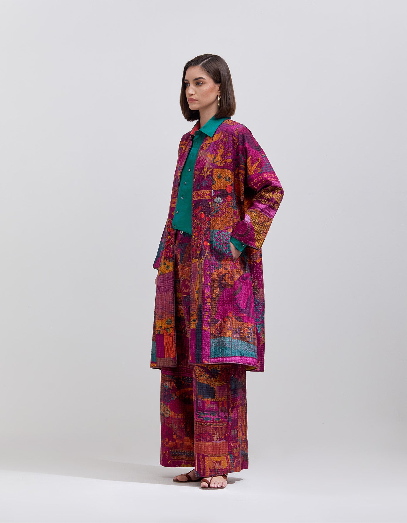Pakhi Women's Silk Checkered Trousers - Elegant Purple Plaid Pants for Casual Wear & Office Outfits