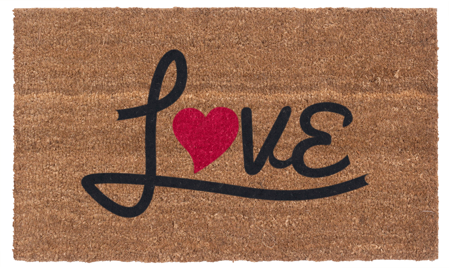 Red & Black Heart Vinyl Coir Doormat - Non-Slip Welcome Mat for Front Door, Porch, Entryway - Indoor/Outdoor Use