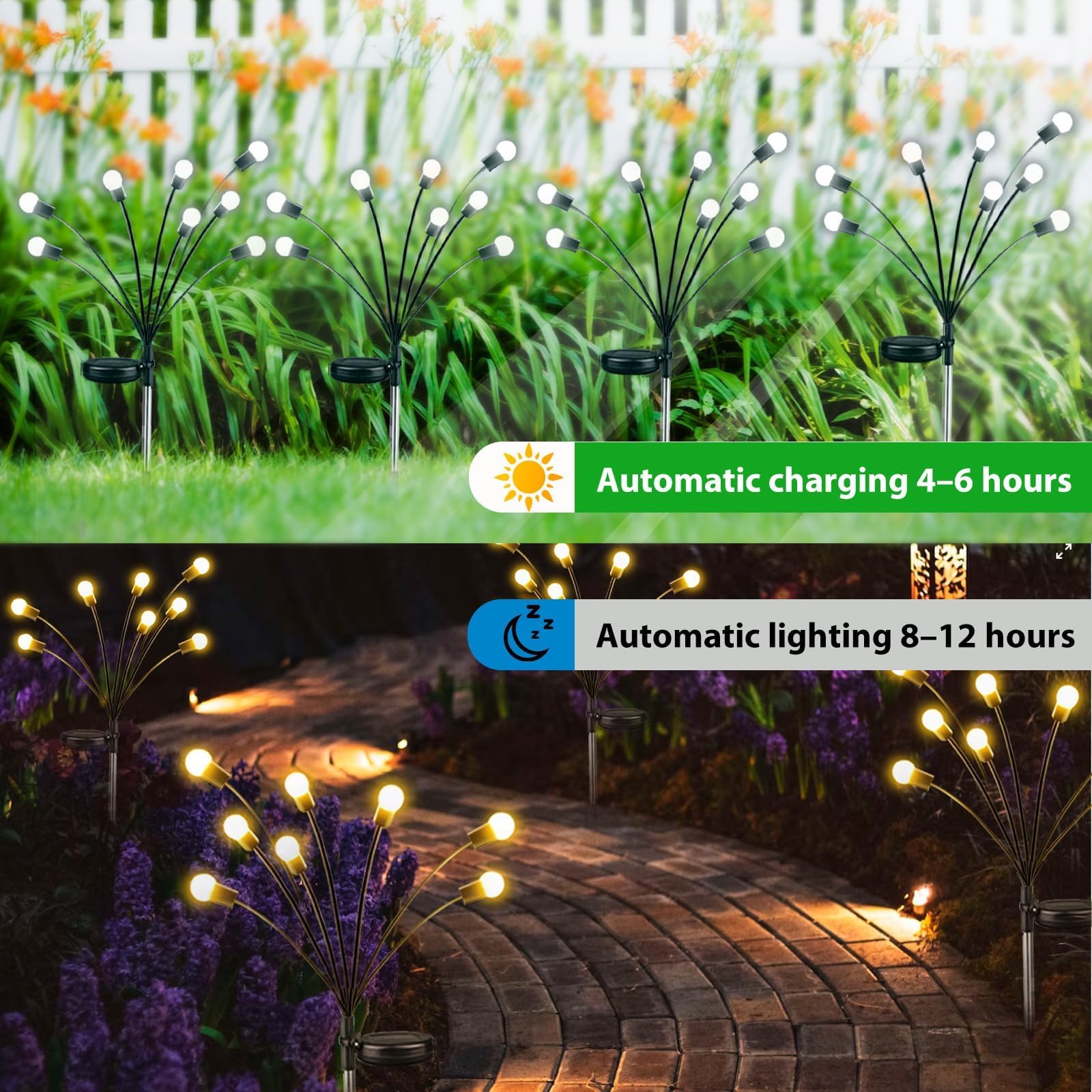 Upgraded 4 Pack Solar Firefly Lights Outdoor - Waterproof Solar Garden Lights with Swaying Effect for Yard, Patio, Pathway & Wedding Decor (Warm White) | Perfect for Landscape Lighting, Backyard Ambiance & Evening Outdoor Parties