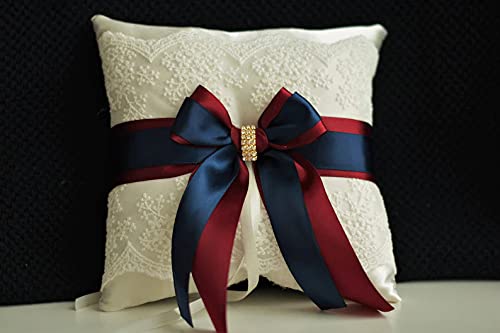 Navy Blue Flower Girl Basket & Burgundy Ring Pillow Set - Wedding Ceremony Accessories for Ring Bearer and Flower Girl (2 Pillows + 2 Baskets, Ivory) | Perfect for Wedding Aisle Decorations and Bridal Party Procession