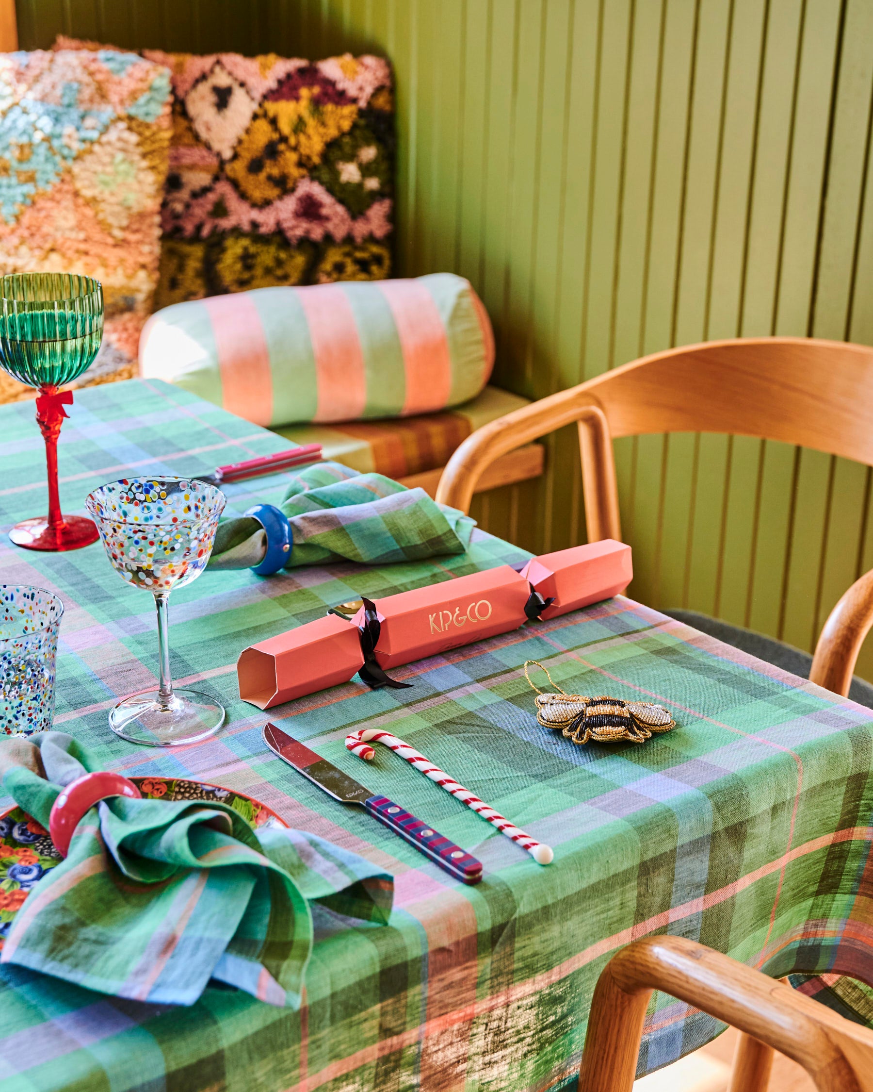 Jewel Of The Nile Tartan Linen Tablecloth - Elegant Egyptian-Inspired Checkered Table Cover for Dining, Parties & Home Decor