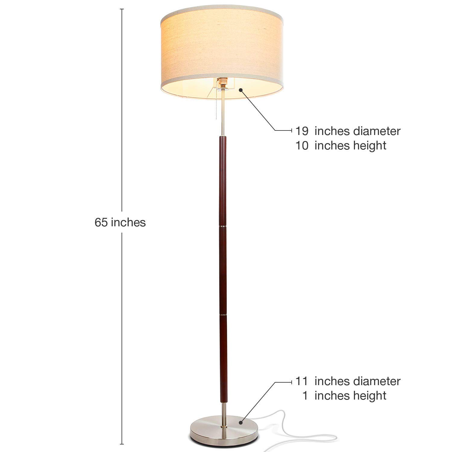 Brightech Carter Modern LED Floor Lamp Set of 2 - Mid-Century Bedside & Living Room Lamps with Drum Shade - Stainless Steel & Wood Finish - Perfect for Bedroom, Office, and Reading Nook Lighting