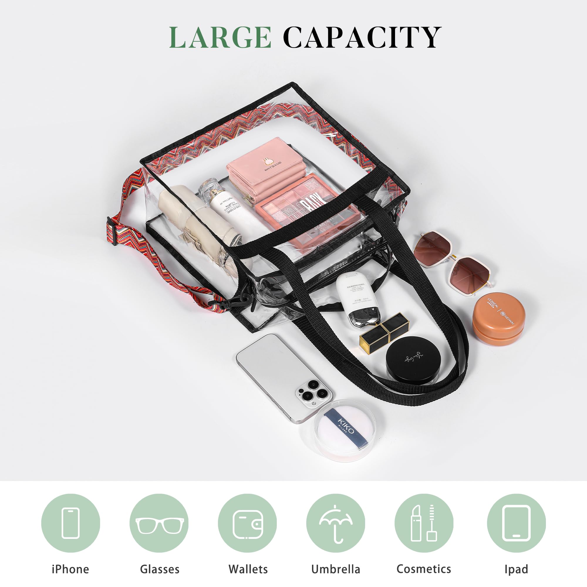 BAGAIL Clear Stadium Approved Tote Bag with Zipper Closure - Crossbody Messenger Shoulder Bag with Adjustable Strap - Perfect for Concerts, Sports Events & Travel Security Checks