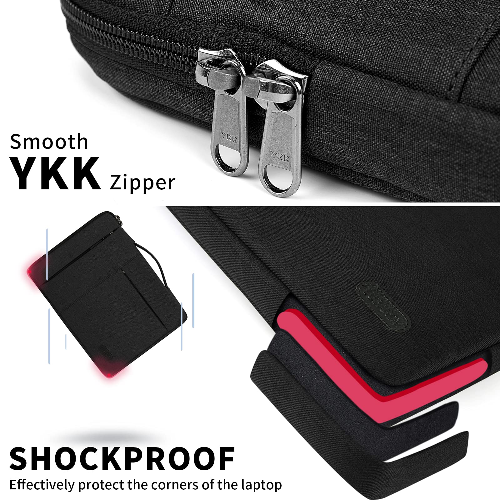 13.3-14 Inch Waterproof Laptop Sleeve Case - Durable Business Computer Bag for MacBook Air/Pro, HP, ThinkPad, Notebook & Tablet - Protective Handle Laptop Bag in Black - Ideal for Work, Travel & School