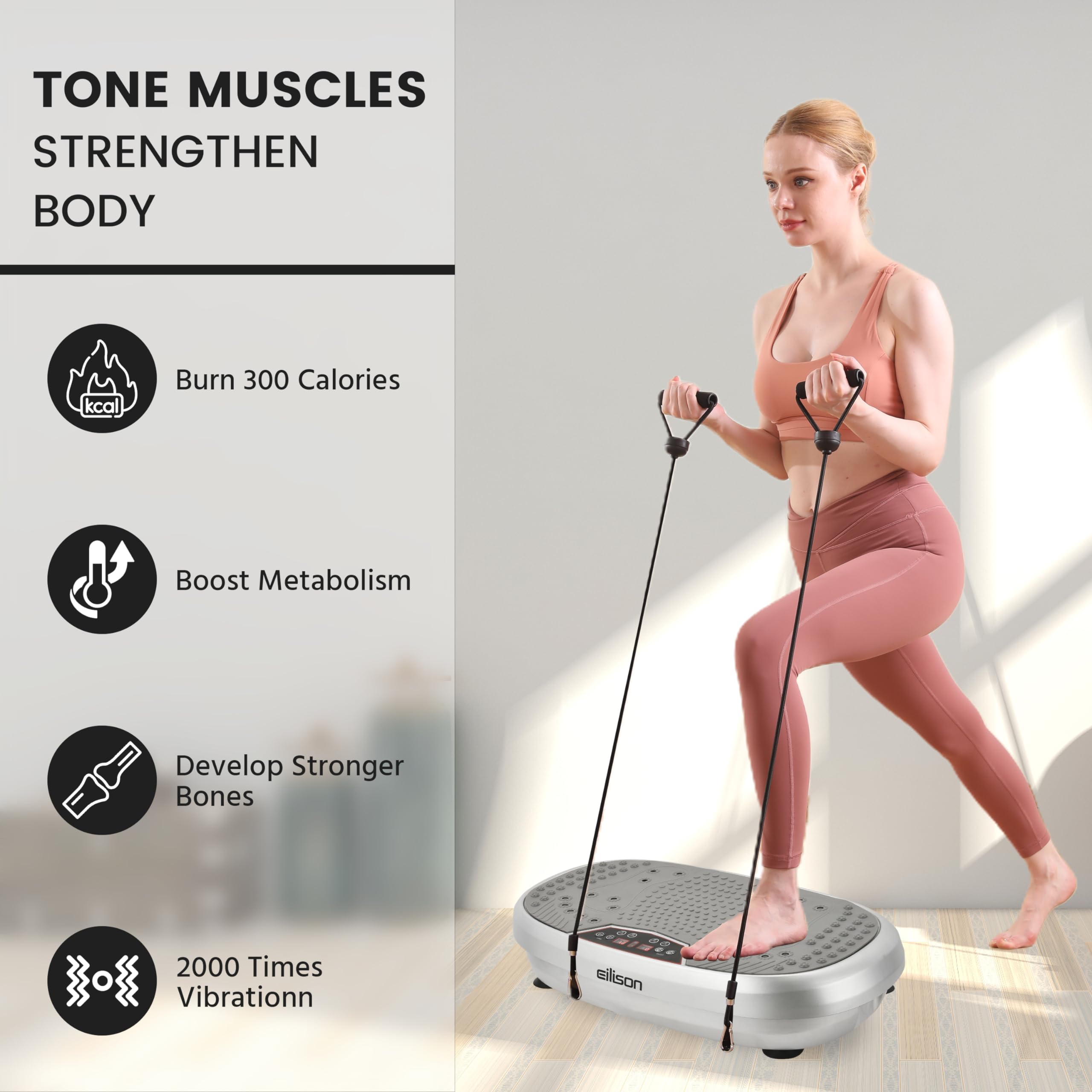 EILISON FitMax 3D XL Vibration Plate Exercise Machine - Whole Body Vibration Platform with Resistance Bands for Weight Loss, Toning & Lymphatic Drainage - Home Gym Equipment for Fitness, Recovery & Wellness - Perfect for Small Spaces & Home Workouts