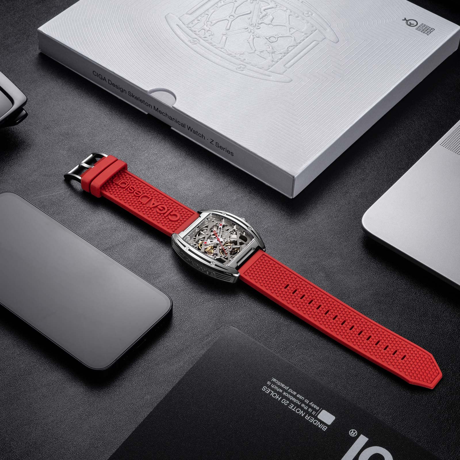 CIGA Design Z Series Automatic Mechanical Watch for Men & Women - Luxury Skeleton Tonneau Wristwatch with Leather & Silicone Strap, Stainless Steel Case, Waterproof Dress Watch - Perfect for Business, Formal Events & Gift Giving