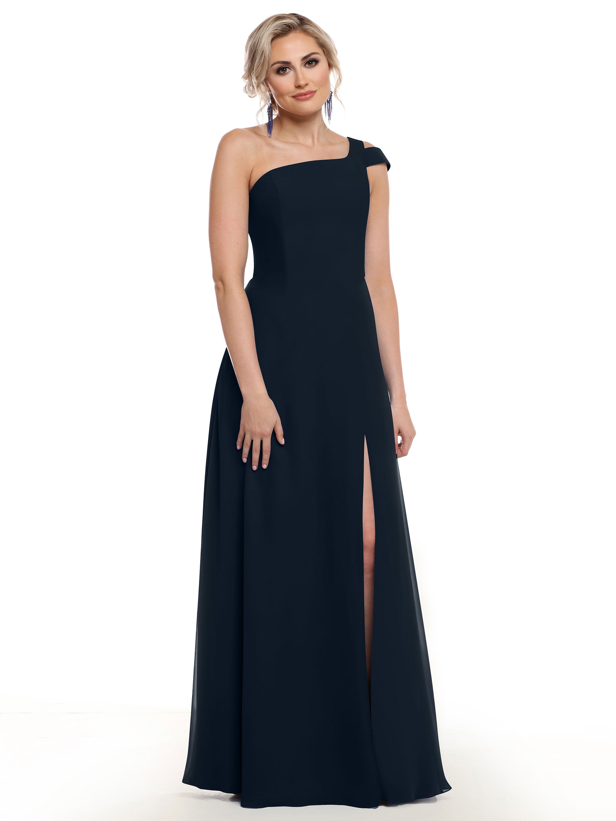 Elegant 80139 Chiffon A-Line One Shoulder Bridesmaid Dress with High Slit - Perfect for Weddings, Proms & Formal Events