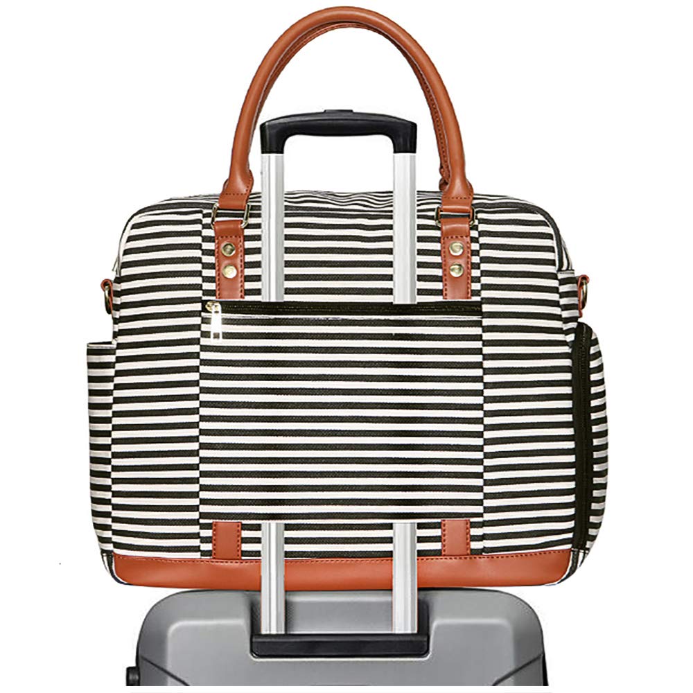 Stylish Women's Weekender Bag - Black Striped Overnight Duffel & Travel Tote - Perfect for Weekend Getaways, Gym, Work & Airplane Carry-On